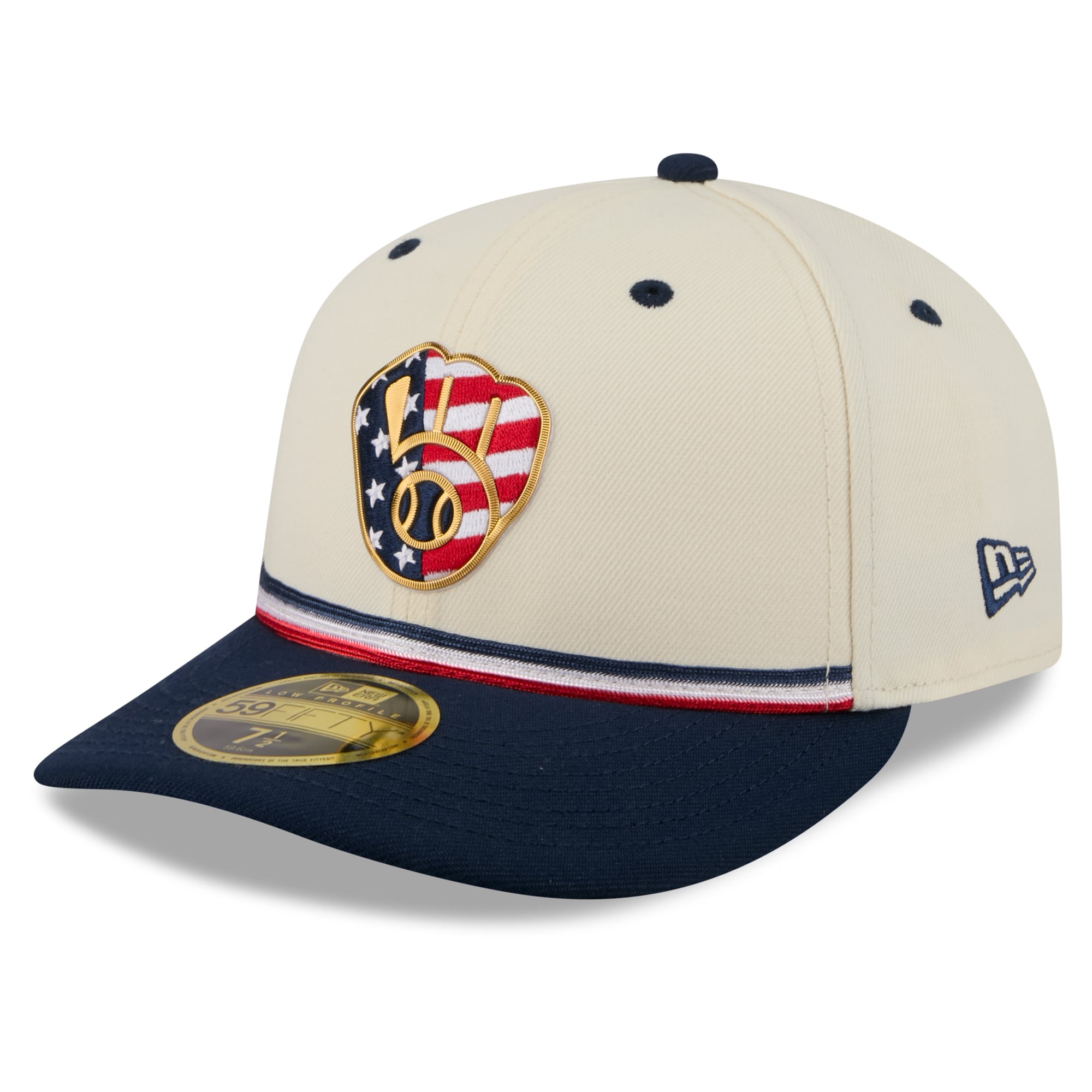 Men's New Era Cream/Navy Milwaukee Brewers USA 250 Fourth of July Low Profile 59FIFTY Fitted Hat