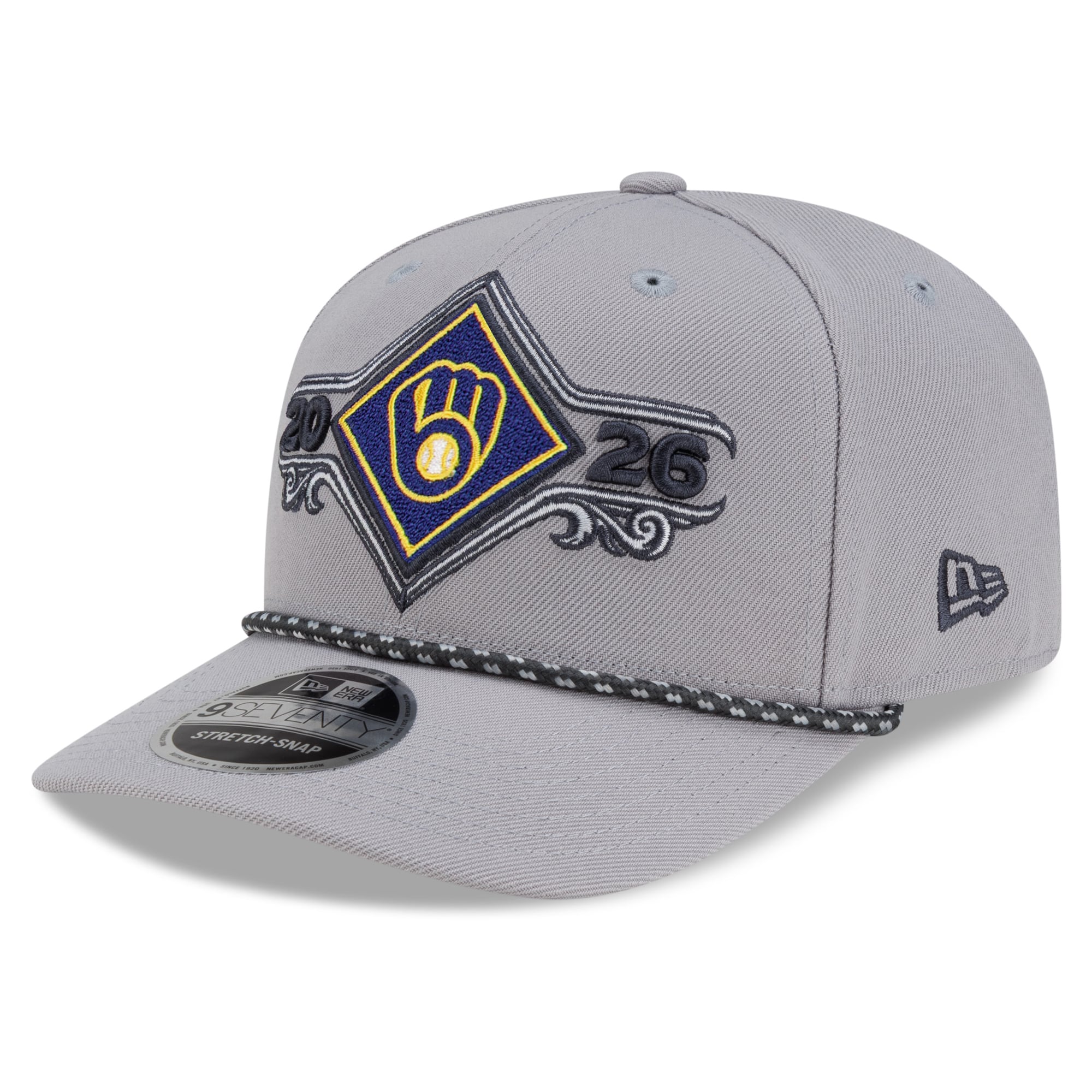 Casquette ajustable New Era grise pour homme, Milwaukee Brewers, champions de la série de division de la Ligue nationale 2026, vestiaire 9SEVENTY