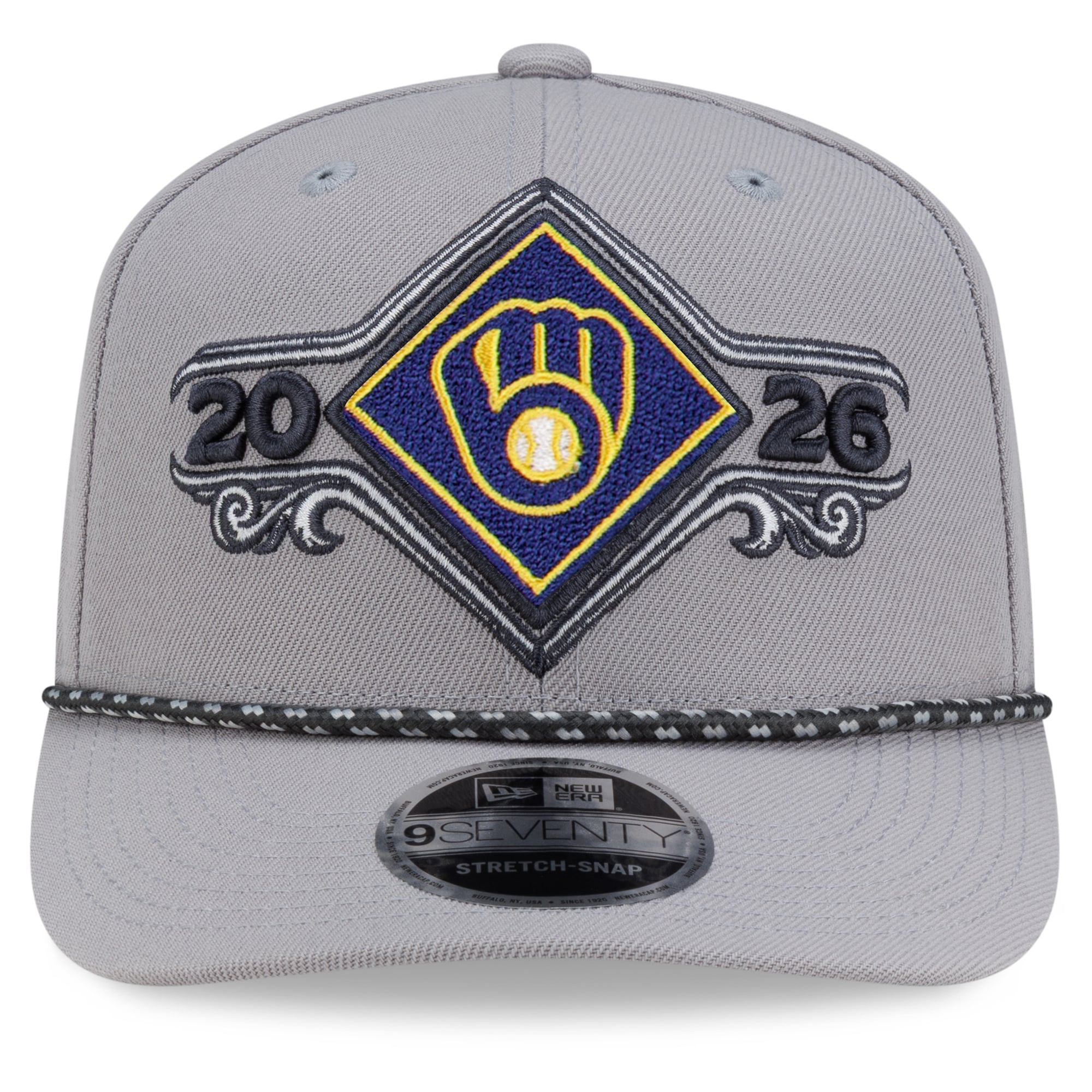 Casquette ajustable New Era grise pour homme, Milwaukee Brewers, champions de la série de division de la Ligue nationale 2026, vestiaire 9SEVENTY