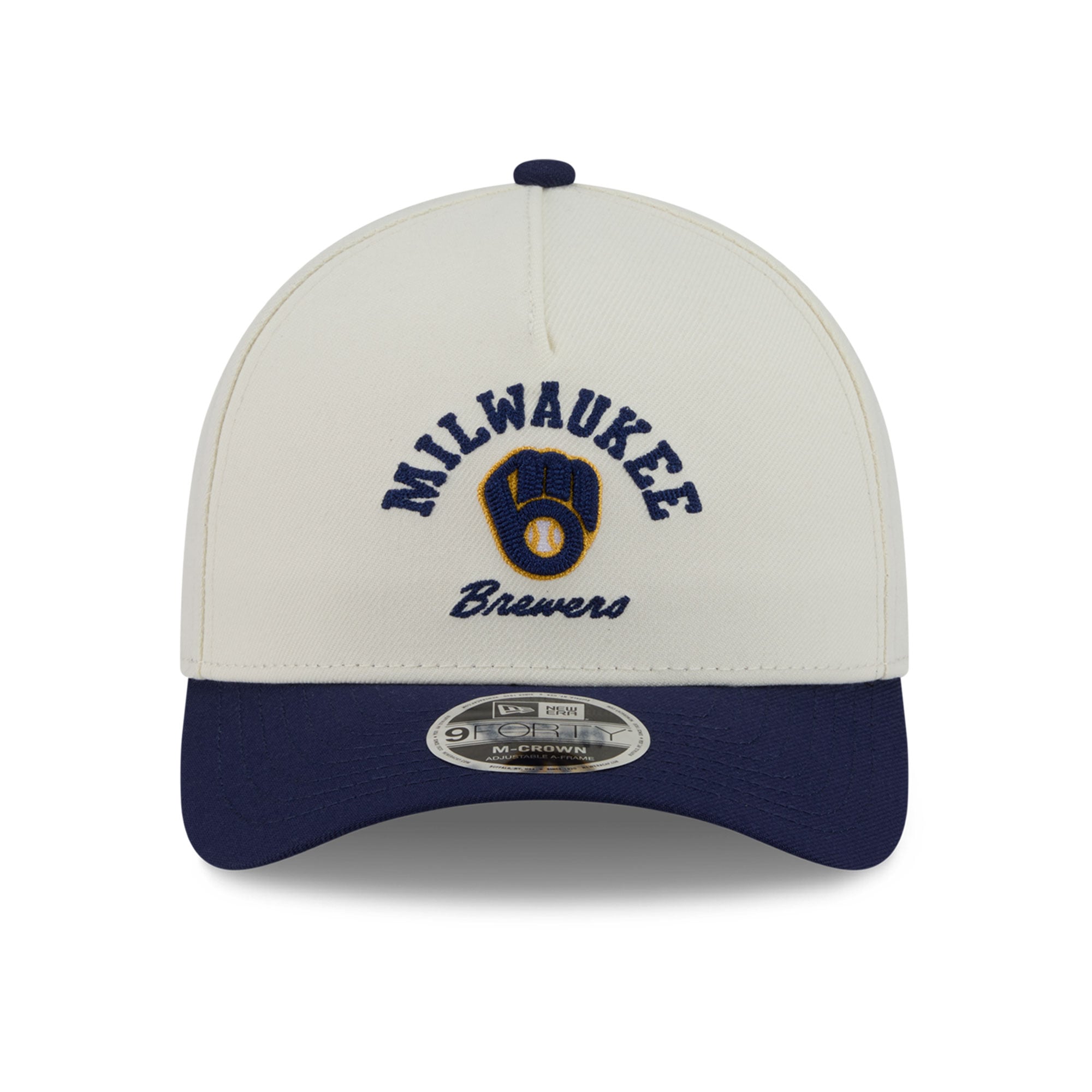 Men's New Era Natural/Navy Milwaukee Brewers Arch 9FORTY A-Frame M-Crown Adjustable Hat