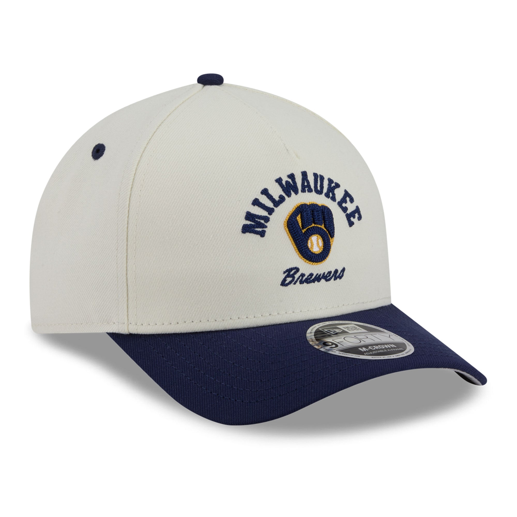 Men's New Era Natural/Navy Milwaukee Brewers Arch 9FORTY A-Frame M-Crown Adjustable Hat