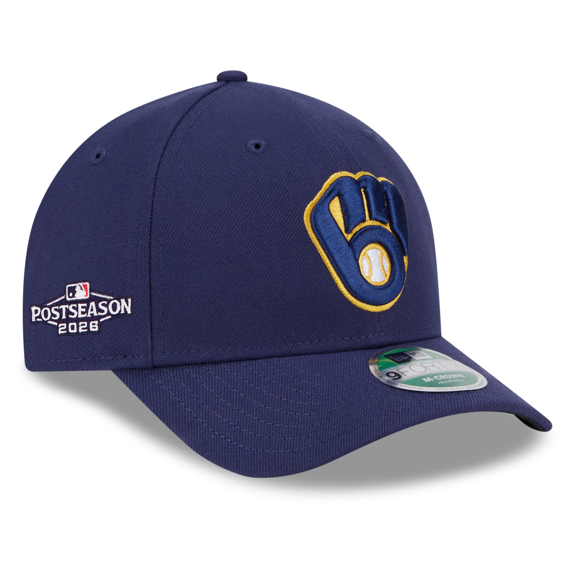 Casquette ajustable New Era 9FORTY pour homme, bleu marine, Milwaukee Brewers, écusson latéral des séries éliminatoires de la MLB 2026