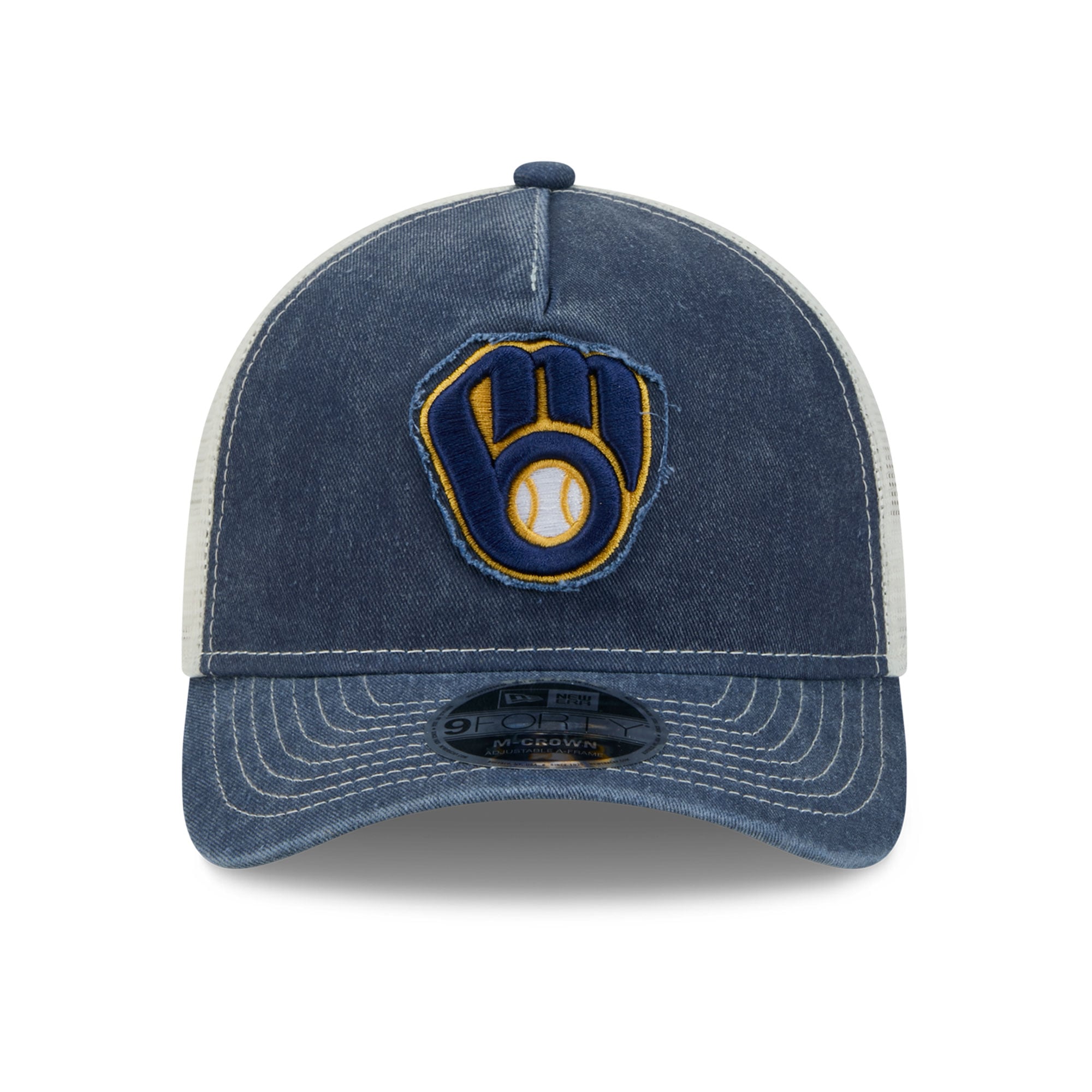 Casquette trucker ajustable New Era 9FORTY A-Frame pour homme, bleu marine, aux couleurs des Milwaukee Brewers