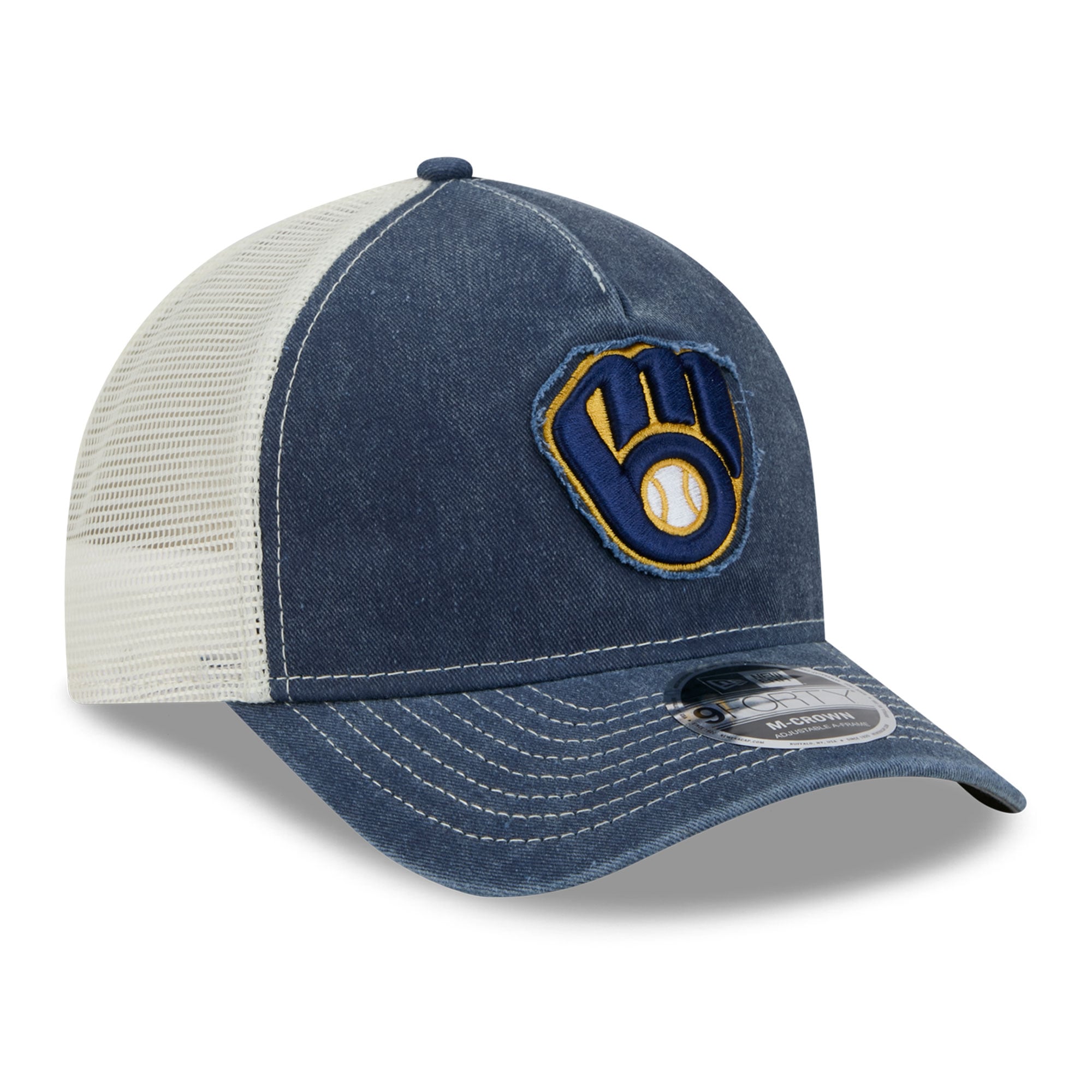 Casquette trucker ajustable New Era 9FORTY A-Frame pour homme, bleu marine, aux couleurs des Milwaukee Brewers