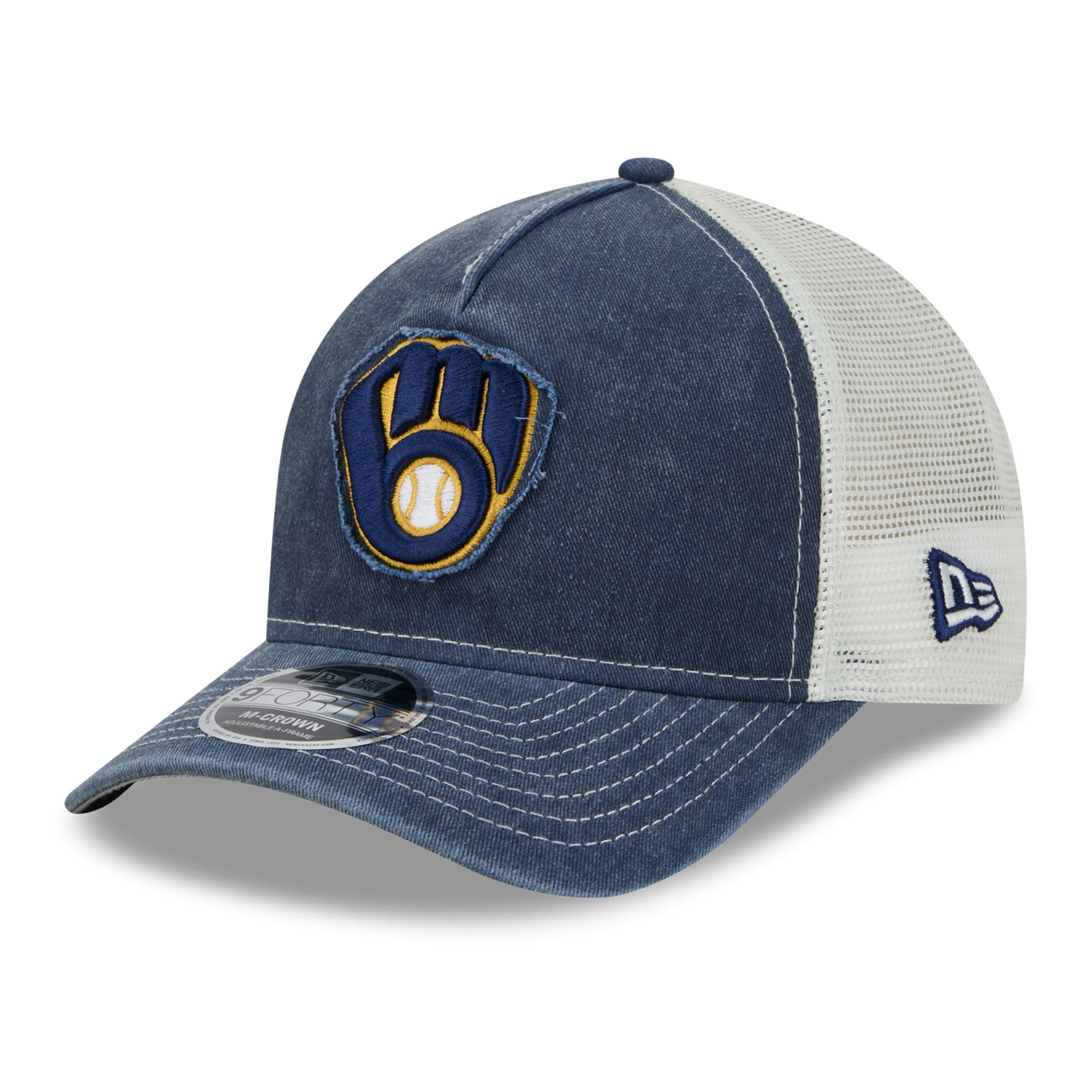 Casquette trucker ajustable New Era 9FORTY A-Frame pour homme, bleu marine, aux couleurs des Milwaukee Brewers