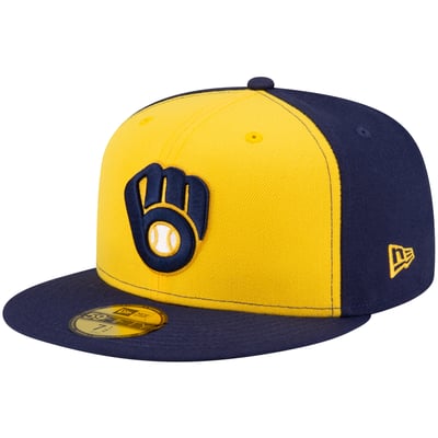 Milwaukee Brewers New Era Alternate Authentic Collection On-Field 59FIFTY Fitted Hat - Navy/Yellow