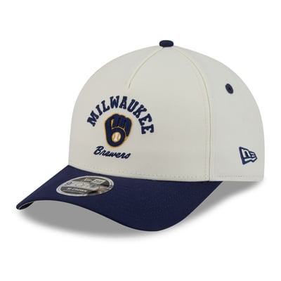 Milwaukee Brewers New Era Arch 9FORTY A-Frame M-Crown Adjustable Hat - White/Navy