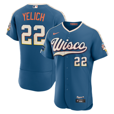 Christian Yelich Milwaukee Brewers Nike 2026 City Connect Authentic Sponsor Patch Jersey - Mineral Blue