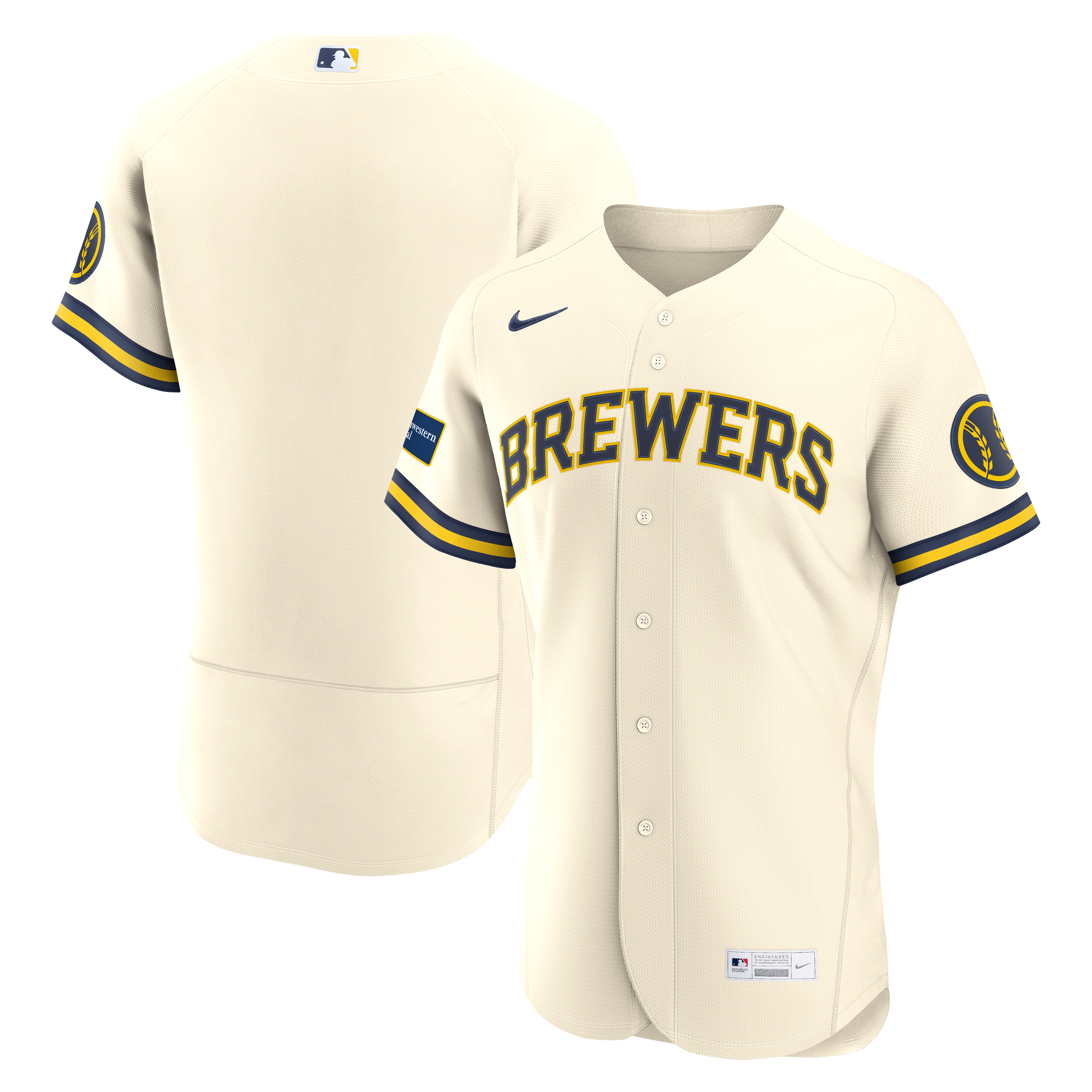 Men's Nike Cream Milwaukee Brewers Home Sponsor Patch Authentic Jersey