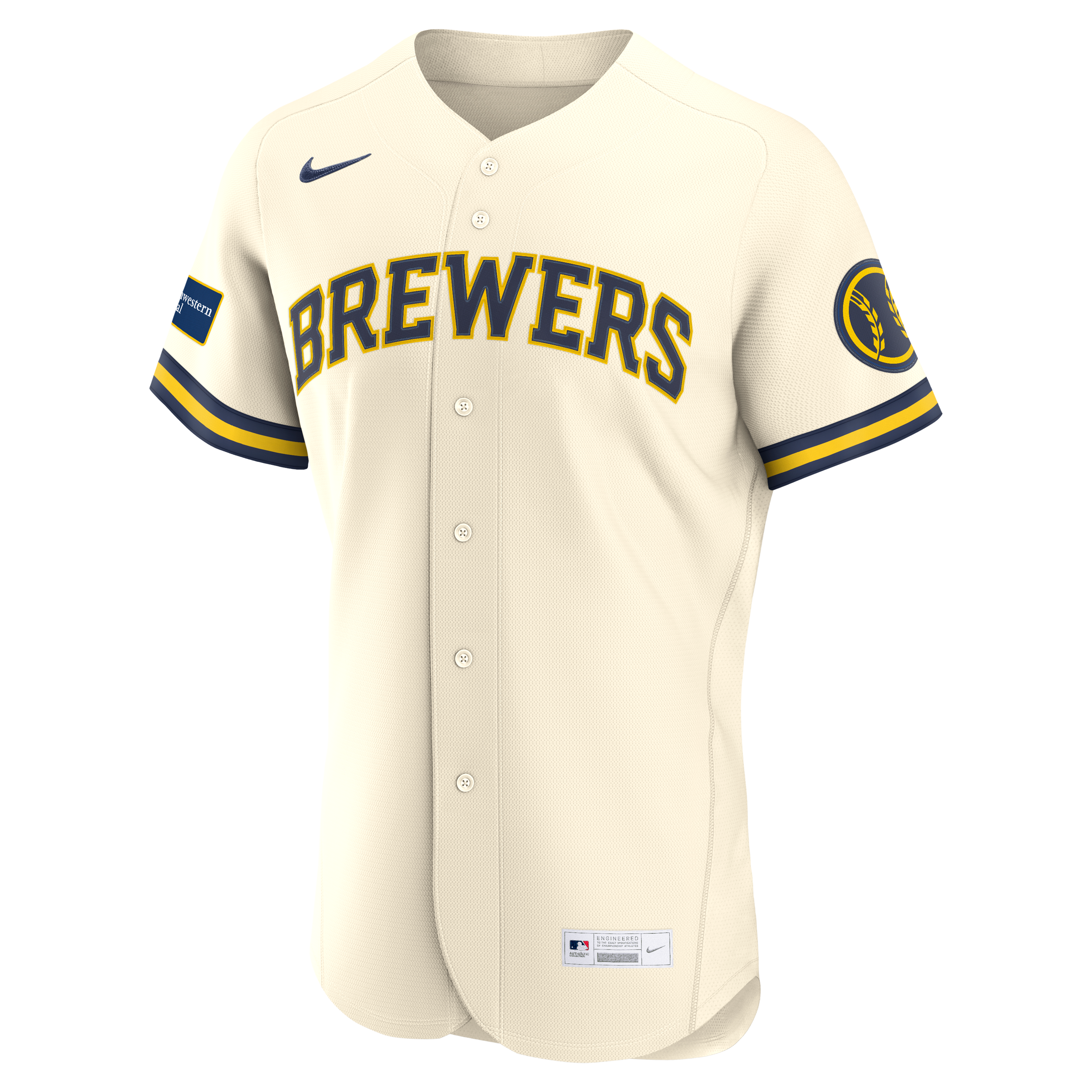 Men's Nike Cream Milwaukee Brewers Home Sponsor Patch Authentic Jersey