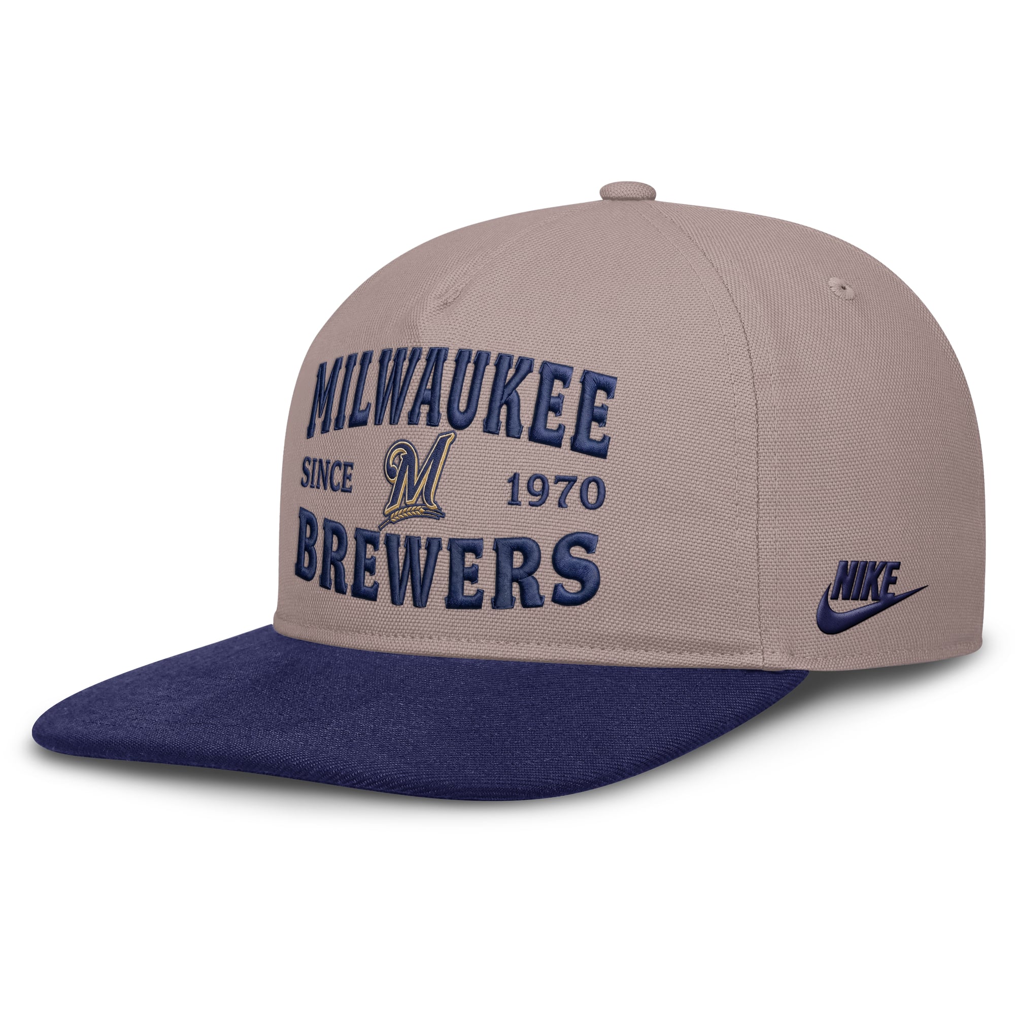 Casquette ajustable Nike pour homme, marron clair/bleu roi, Milwaukee Brewers Cooperstown Pro, 5 panneaux