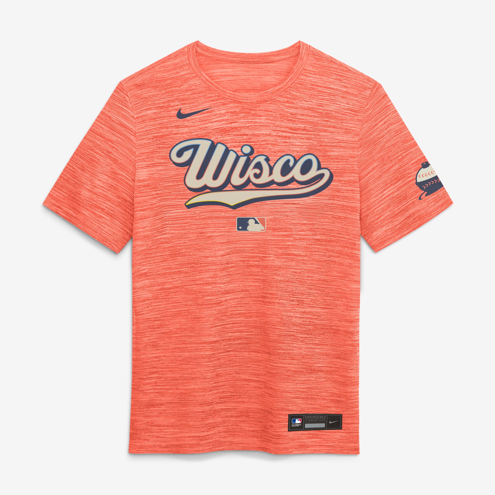 T-shirt Nike City Connect Velocity Dri-FIT pour homme, collection authentique Milwaukee Brewers orange 2026