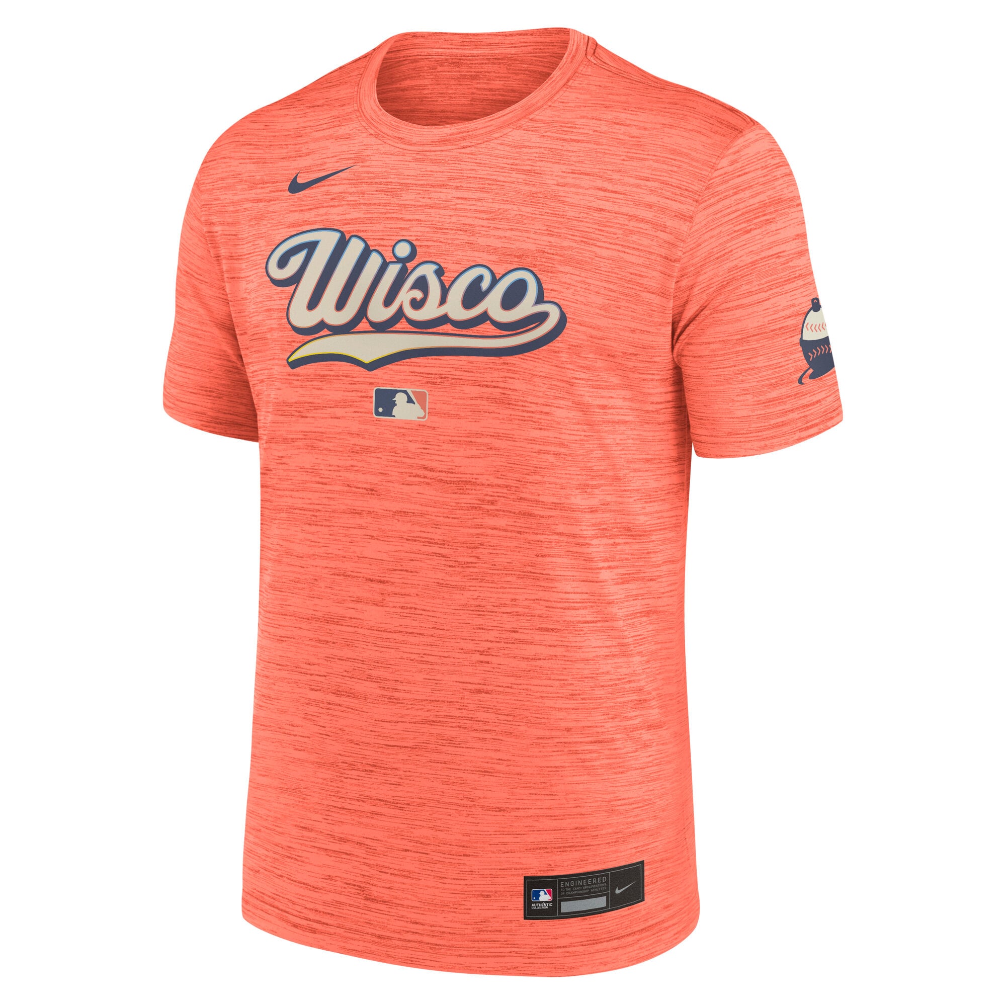 T-shirt Nike City Connect Velocity Dri-FIT pour homme, collection authentique Milwaukee Brewers orange 2026