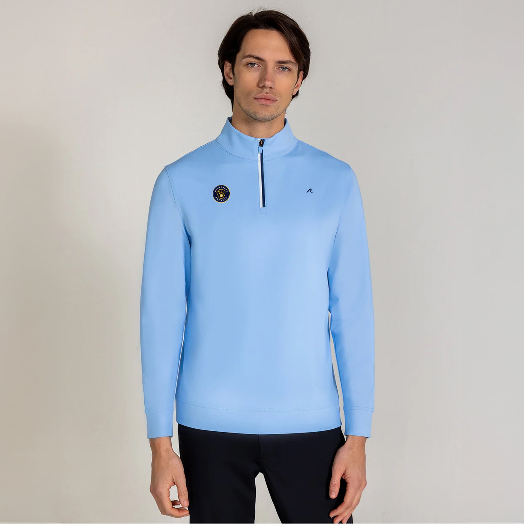 Men's Redvanly Light Blue Milwaukee Brewers Fleet Quarter-Zip Pullover