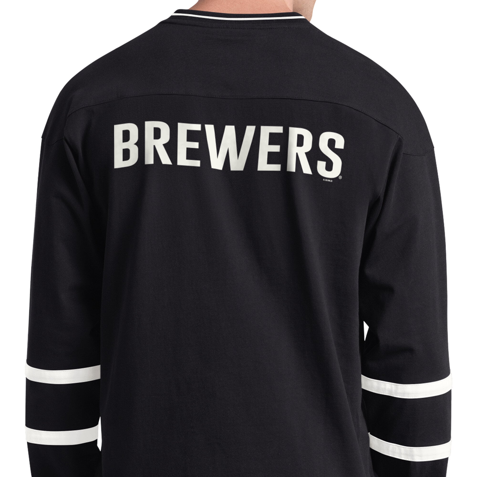 T-shirt à manches longues et col en V Starter Black Milwaukee Brewers Line Up pour homme