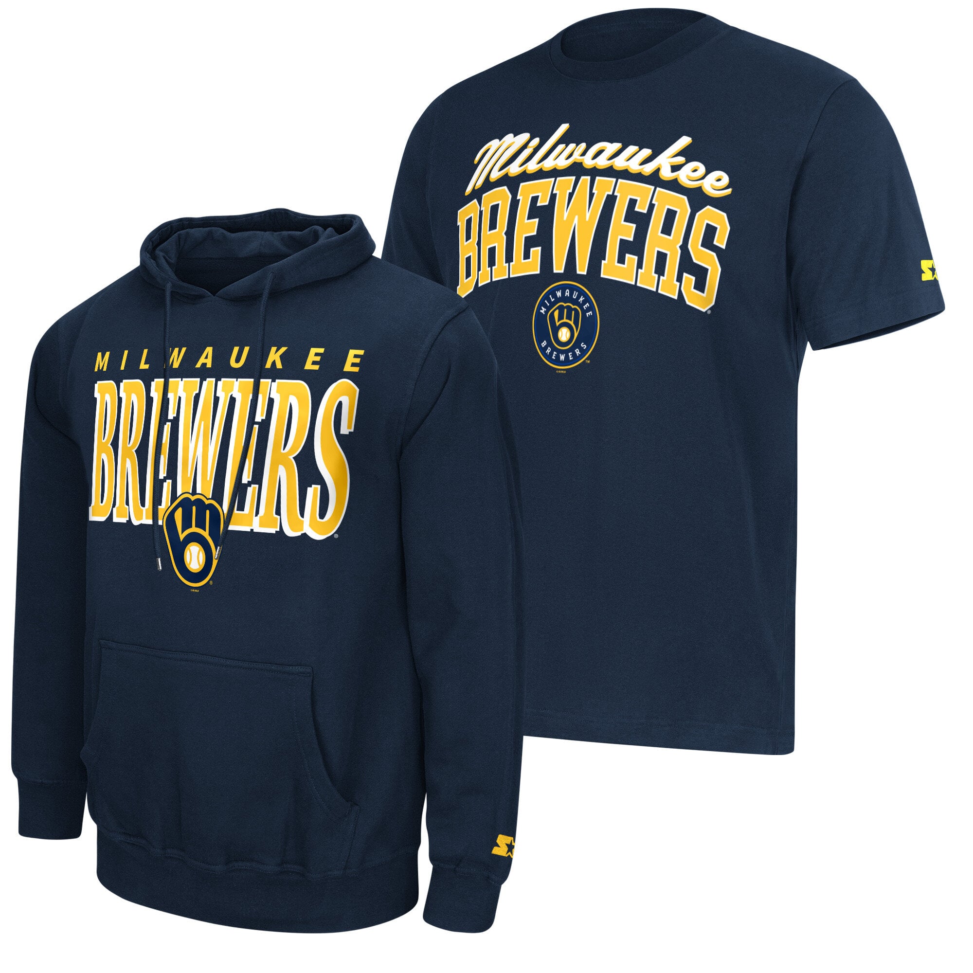Pack sweat à capuche et t-shirt Starter bleu marine avec logo des Milwaukee Brewers pour homme
