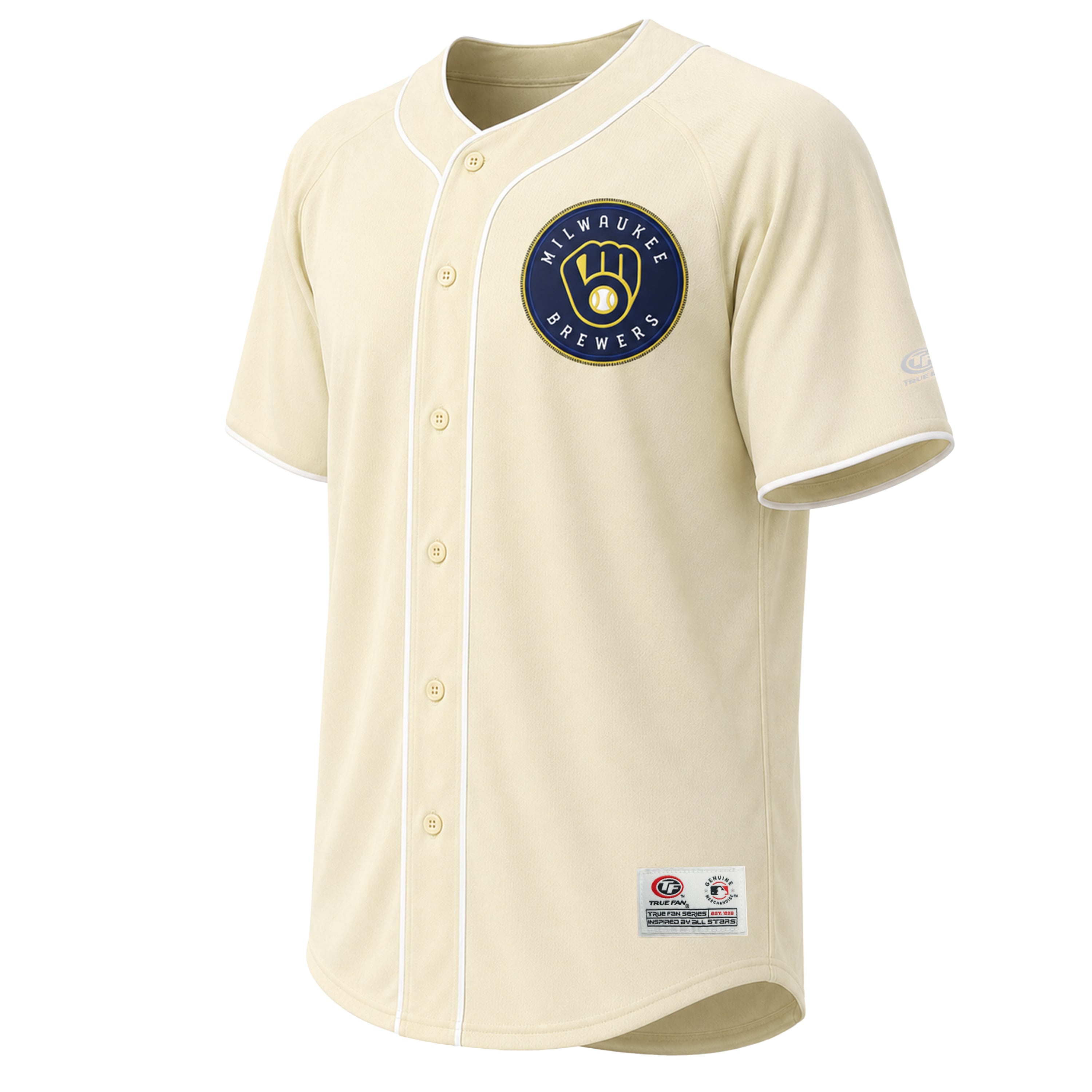 Men's Stitches Cream Milwaukee Brewers Fashion Jersey