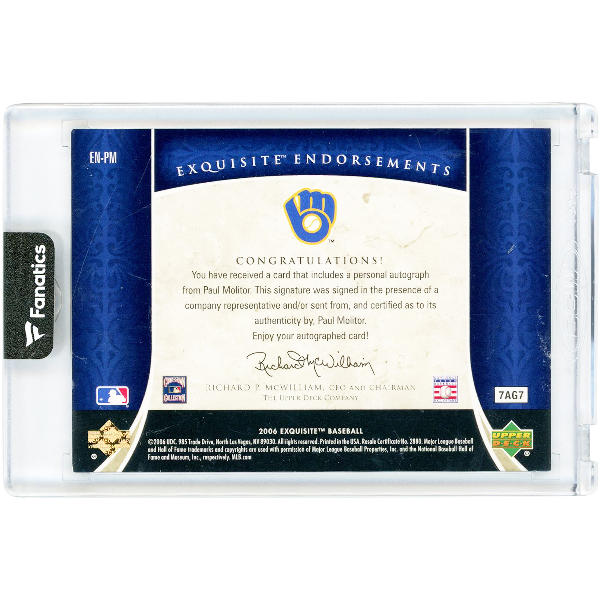 Paul Molitor Milwaukee Brewers Autographed 2006 Upper Deck Exquisite Collection Exquisite Endorsements #EN-PM #24/40 Card
