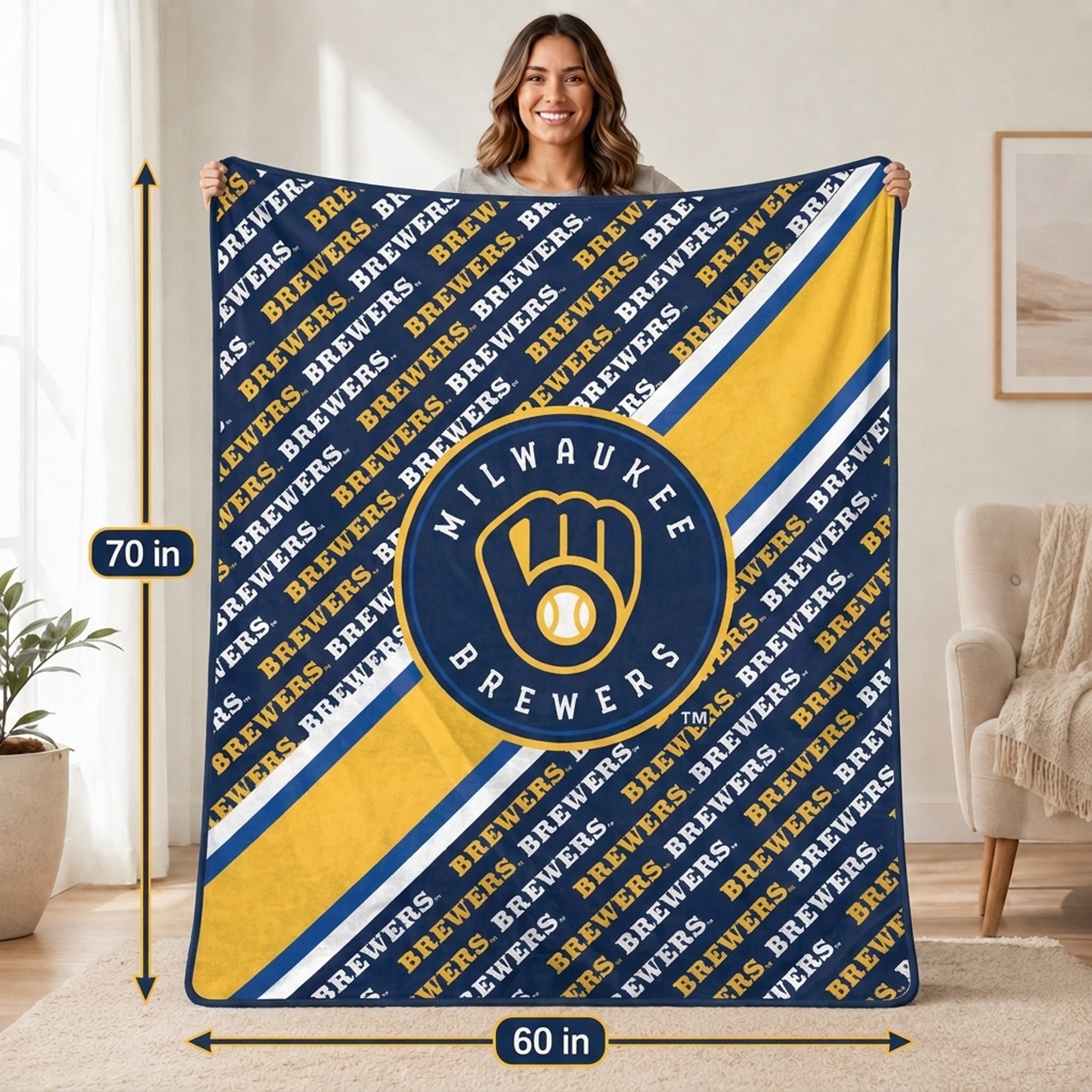 Couverture ultra douce Pegasus Milwaukee Brewers 60" x 70" (diagonale) avec logo et doublure