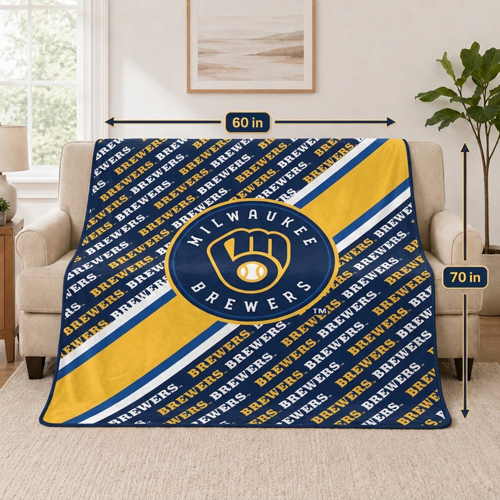 Couverture ultra douce Pegasus Milwaukee Brewers 60" x 70" (diagonale) avec logo et doublure