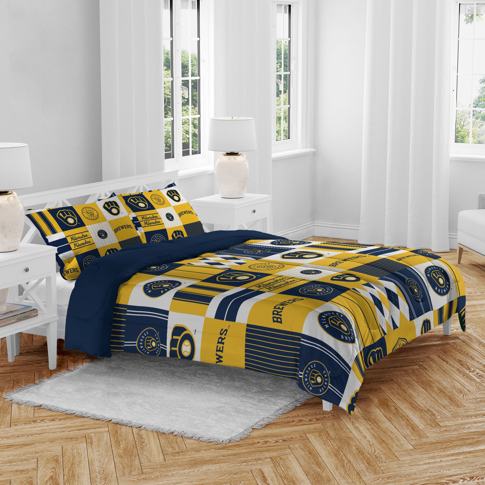 Ensemble de literie trois pièces à carreaux patchwork Pegasus Milwaukee Brewers pour lit double/queen