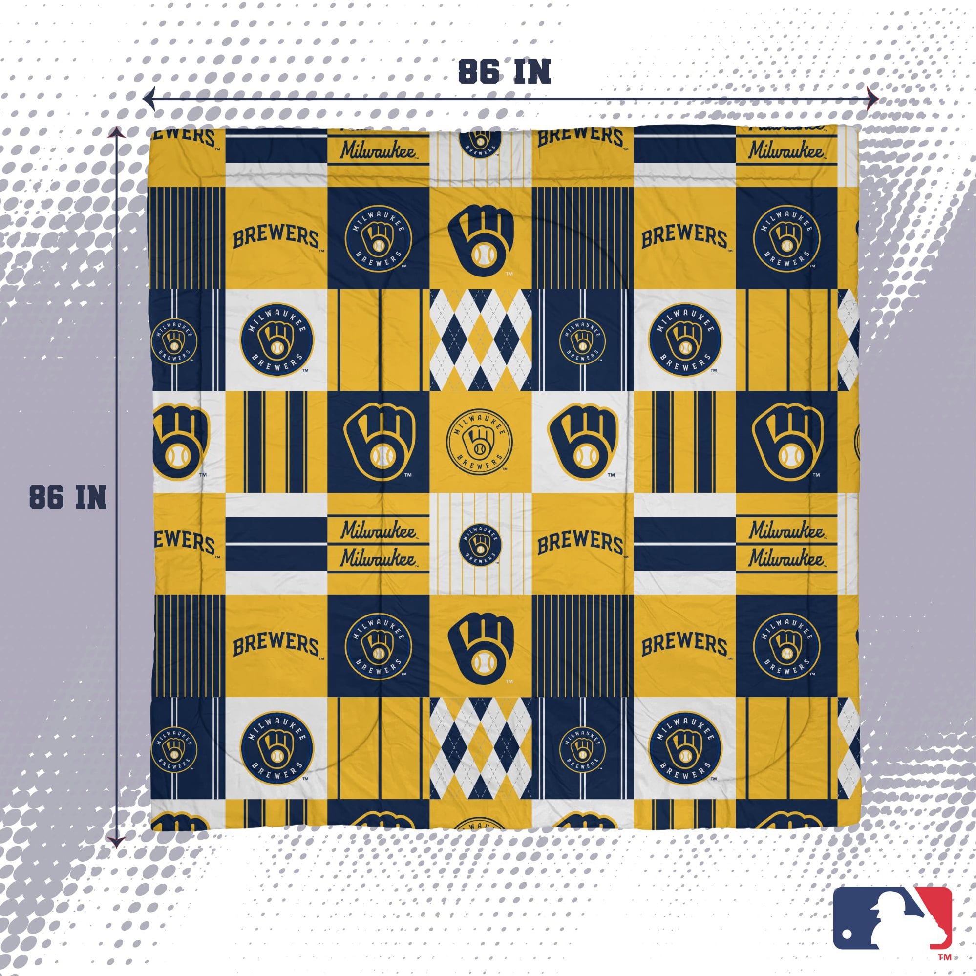 Ensemble de literie trois pièces à carreaux patchwork Pegasus Milwaukee Brewers pour lit double/queen