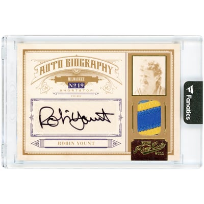 Robin Yount Milwaukee Brewers Autographed 2011 Panini Playoff Prime Cuts Auto Biography Game Used Dual-Color Relic #8 #16/20 Card