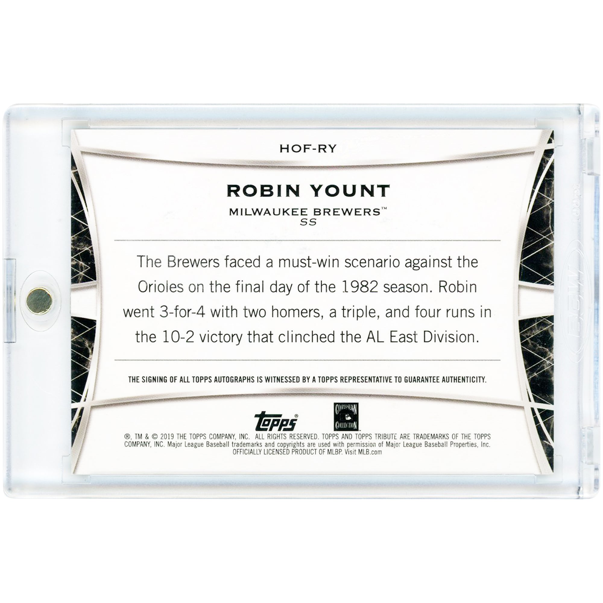 Robin Yount Milwaukee Brewers Autographed 2019 Topps Tribute Tribute to Enshrinement #HOF-RY #16/40 Card