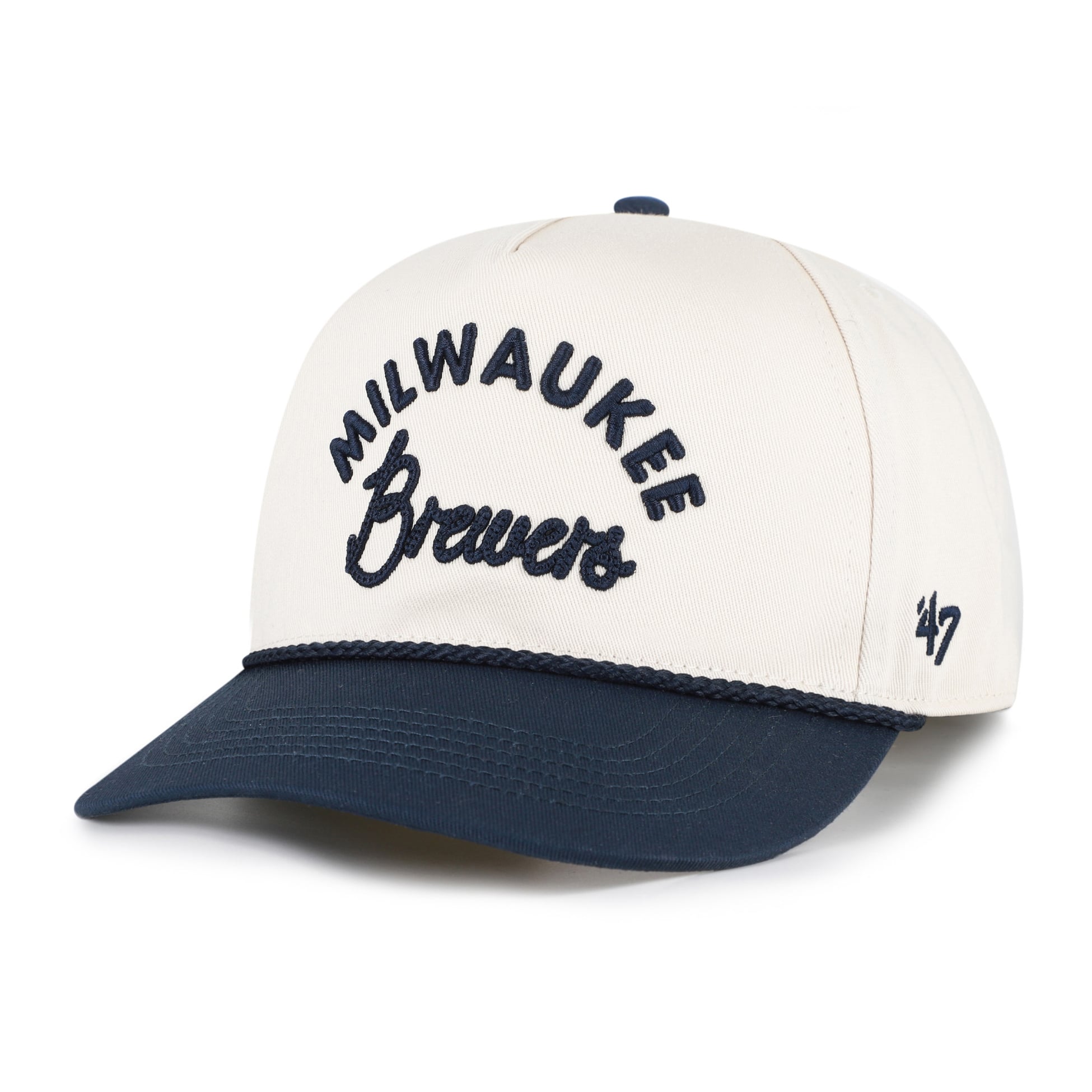 Unisex '47 Natural/Navy Milwaukee Brewers Rope Script Hitch Adjustable Hat