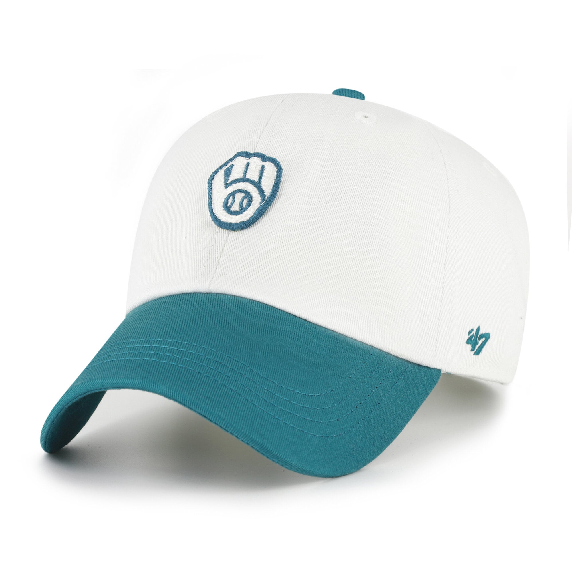 Unisex '47 White/Teal Milwaukee Brewers Contemporary Tonal Clean Up Adjustable Hat
