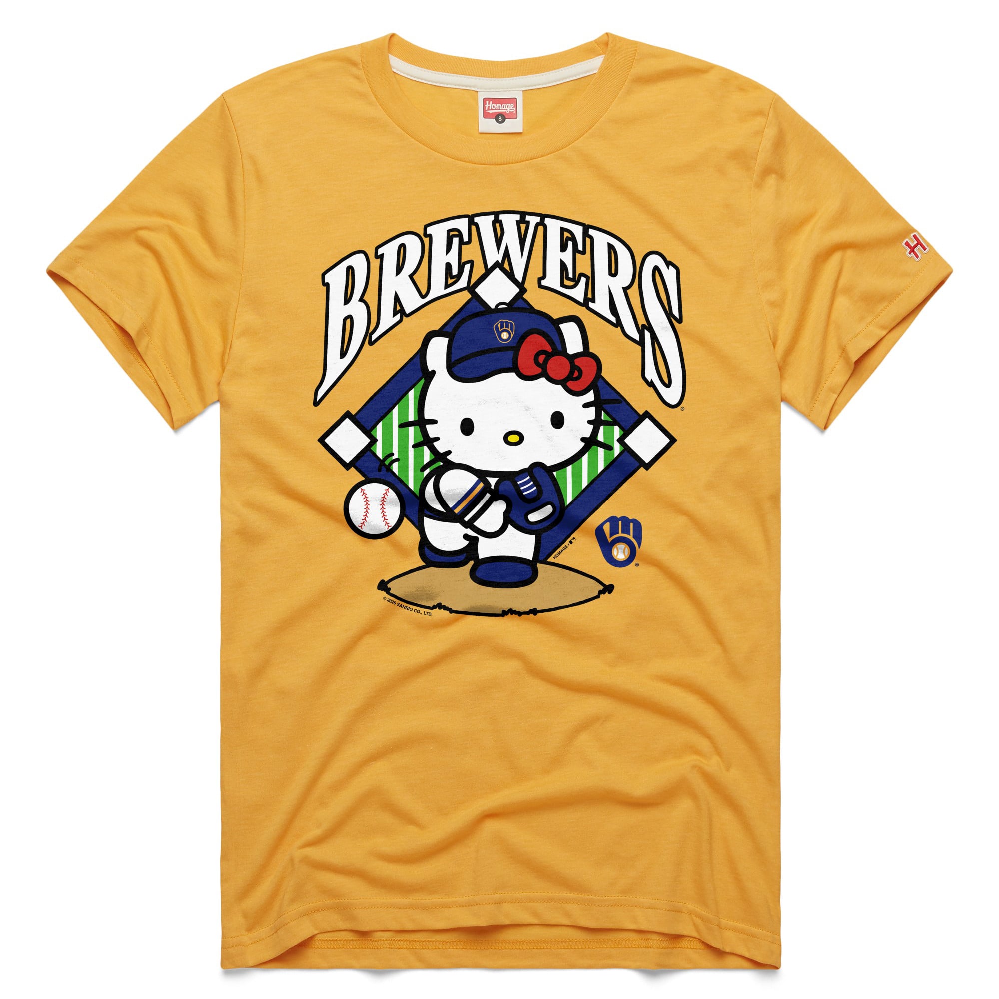 T-shirt unisexe Homage Gold Milwaukee Brewers Hello Kitty en mélange de trois matières