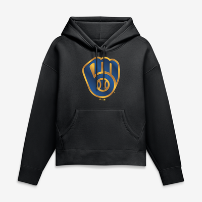 Milwaukee Brewers Women's Metallic Mascot Hoodie - Black