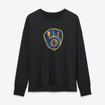 Milwaukee Brewers Women's Metallic Mascot Long Sleeve T-Shirt - Black