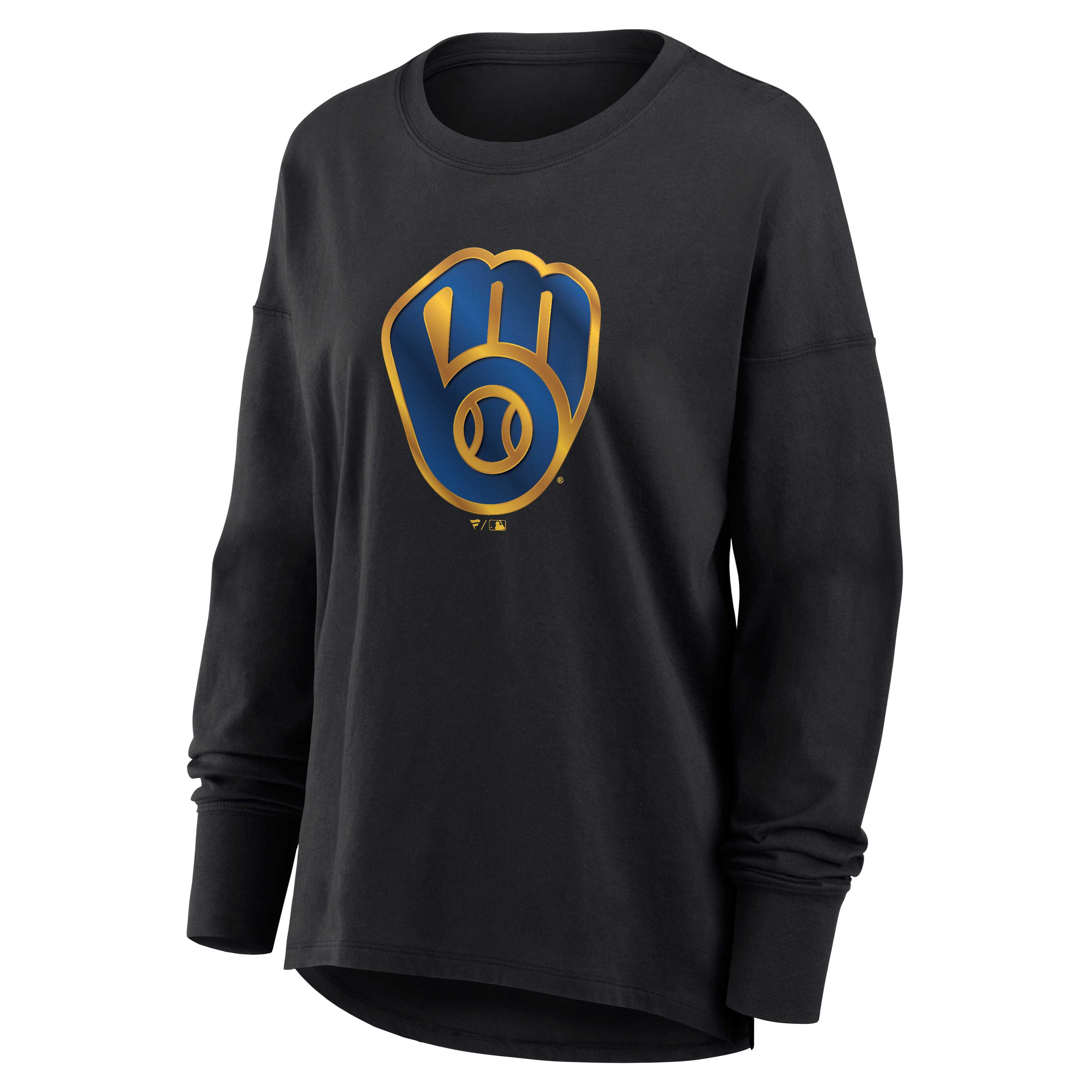 T-shirt à manches longues noir pour femmes avec mascotte métallique des Milwaukee Brewers
