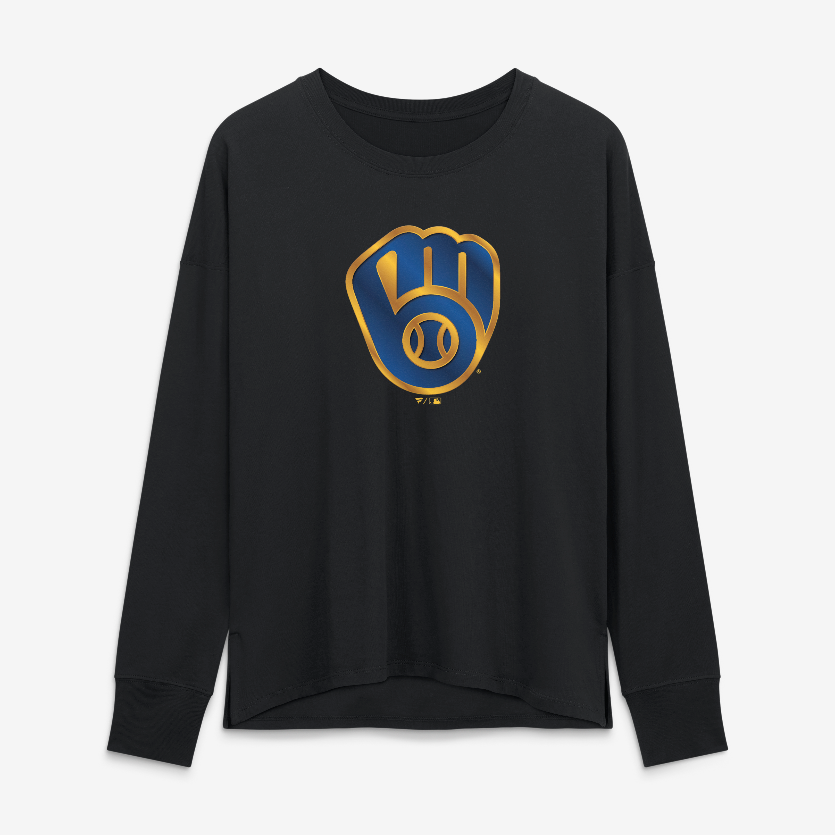 T-shirt à manches longues noir pour femmes avec mascotte métallique des Milwaukee Brewers