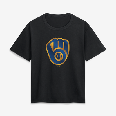 Milwaukee Brewers Women's Metallic Mascot T-Shirt - Black