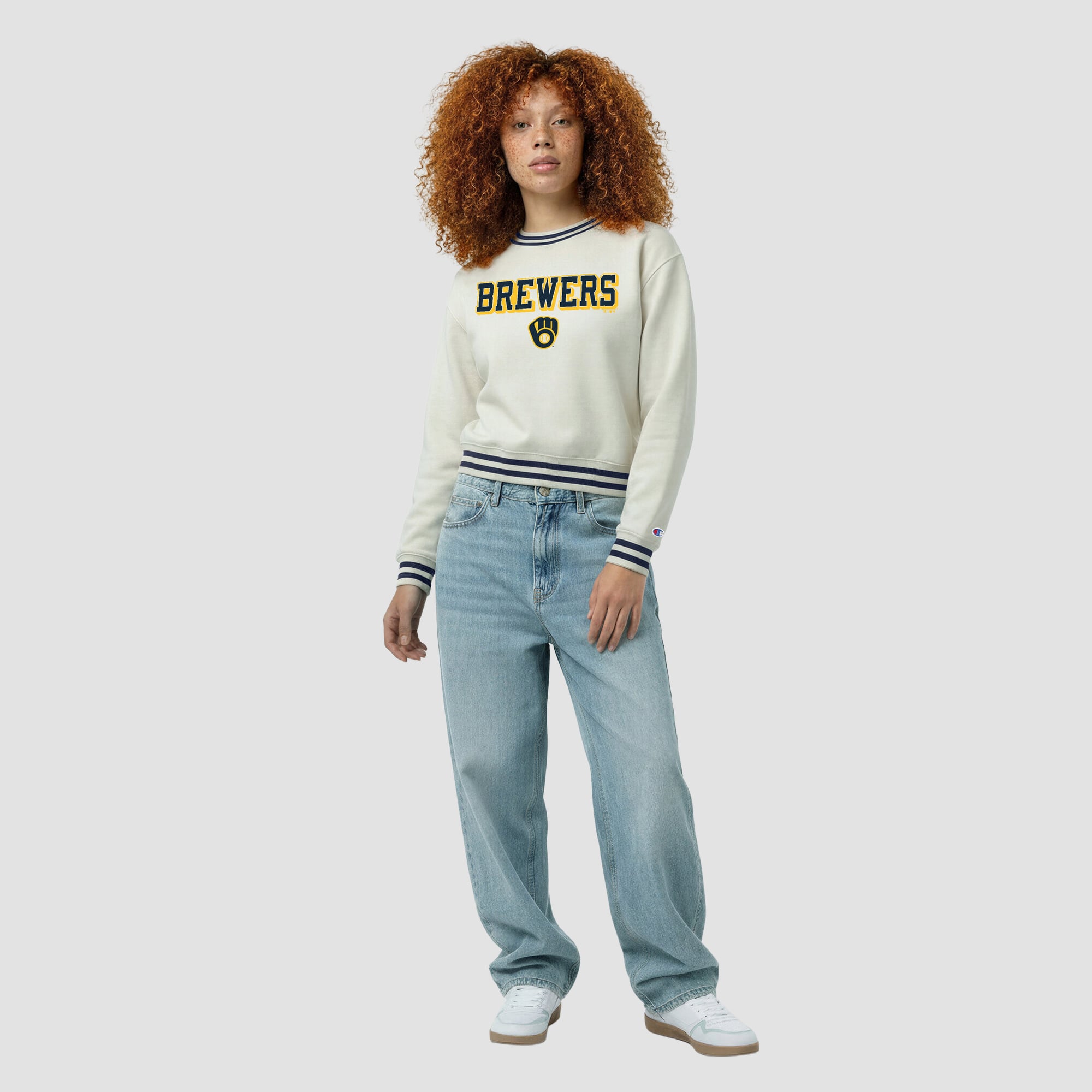 Sweat-shirt Champion crème pour femme, Milwaukee Brewers Reverse Weave