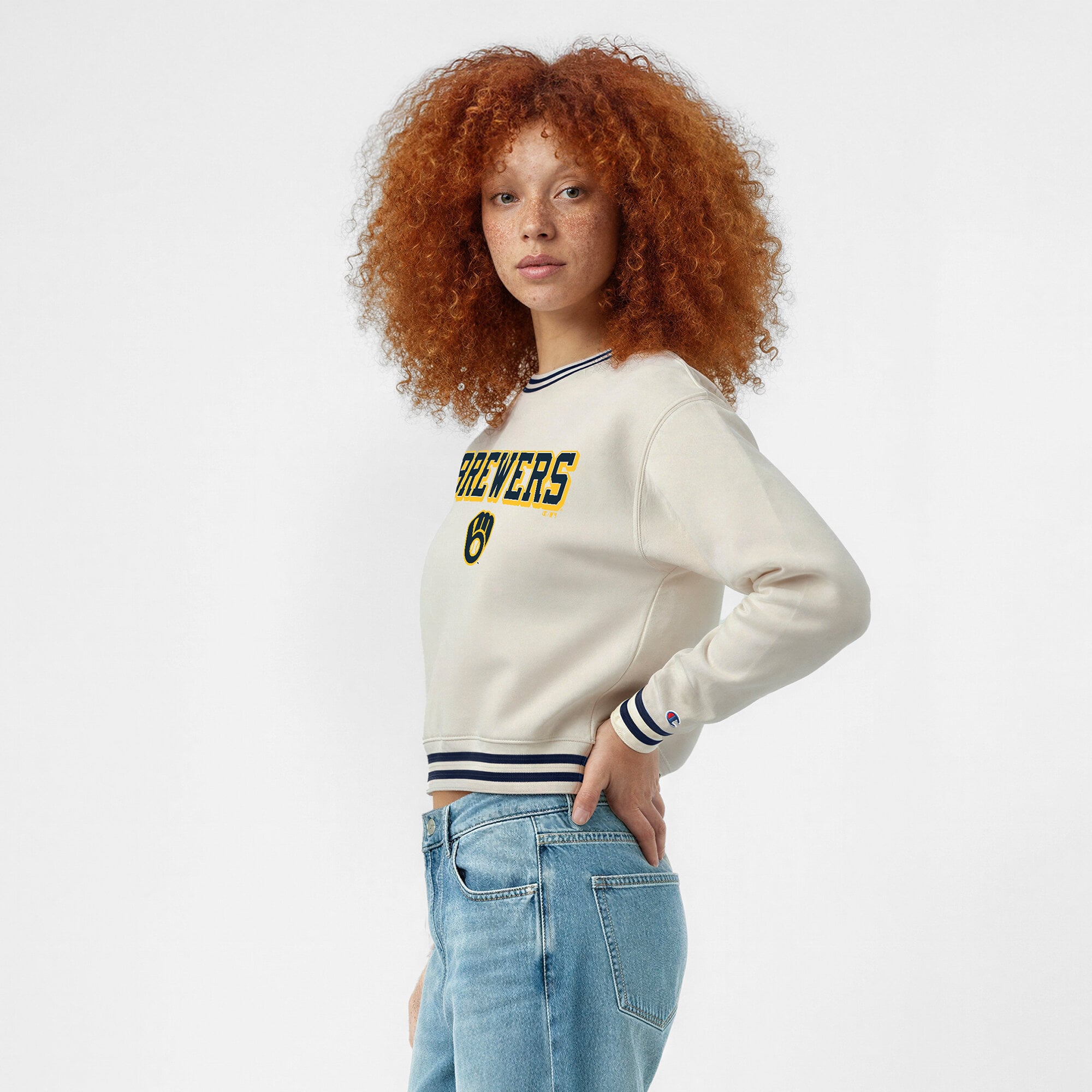 Sweat-shirt Champion crème pour femme, Milwaukee Brewers Reverse Weave