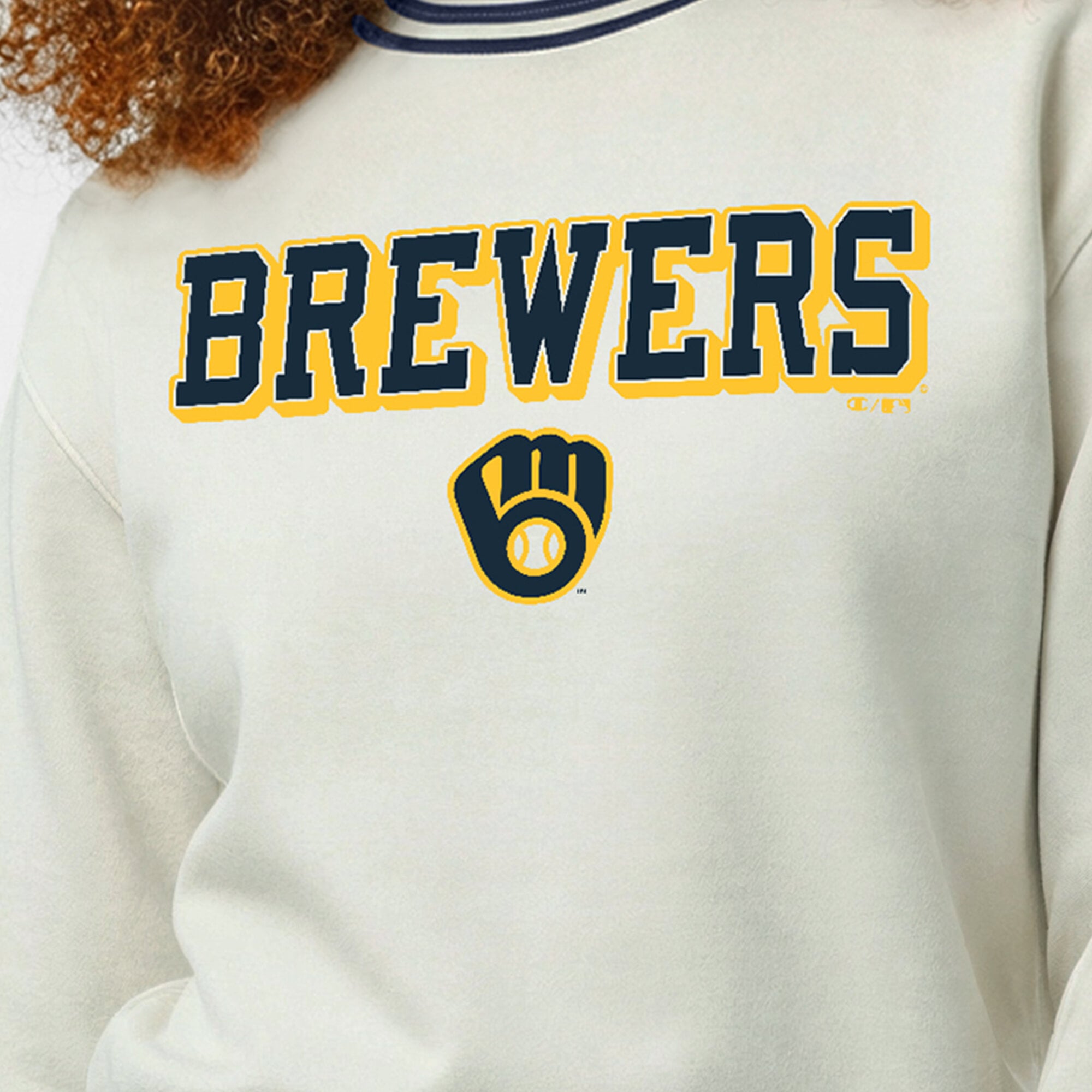 Sweat-shirt Champion crème pour femme, Milwaukee Brewers Reverse Weave