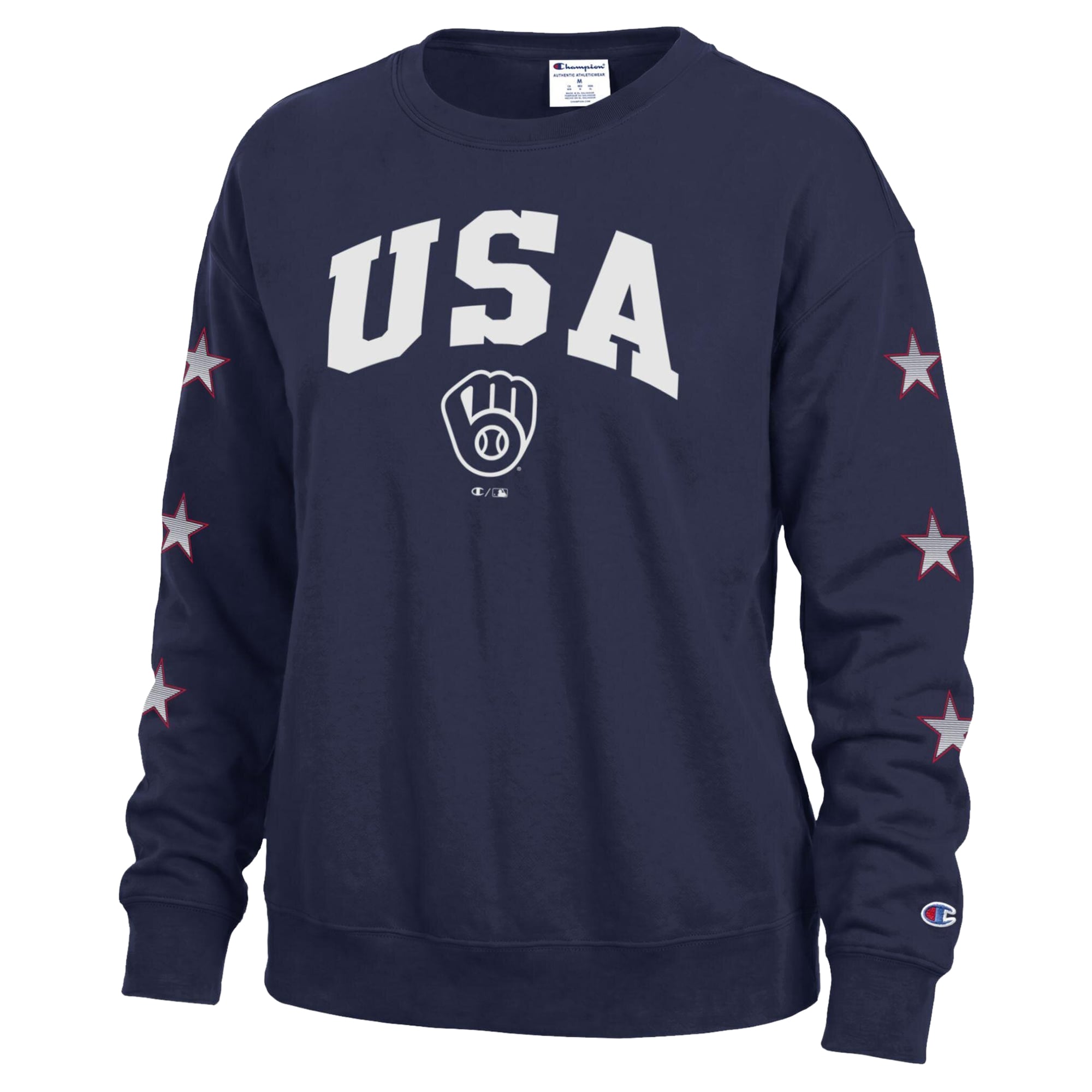 Sweat-shirt à col rond en polaire Champion bleu marine Milwaukee Brewers Americana pour femme