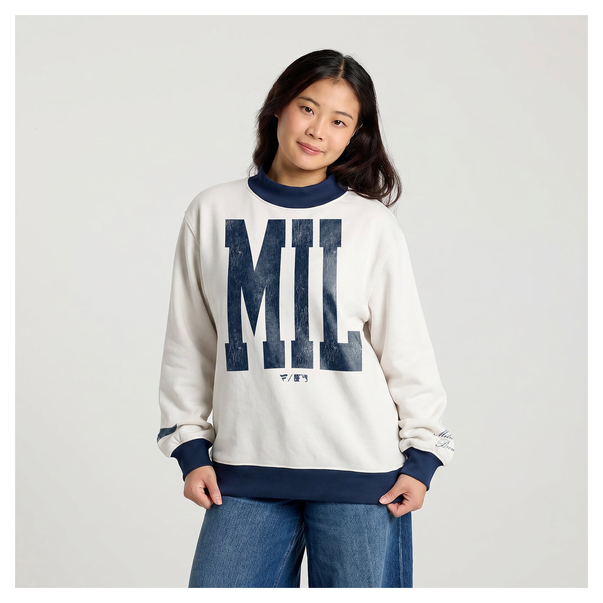 Women's Fanatics Cream Milwaukee Brewers City Abbreviation Funnel Neck Fleece Sweatshirt