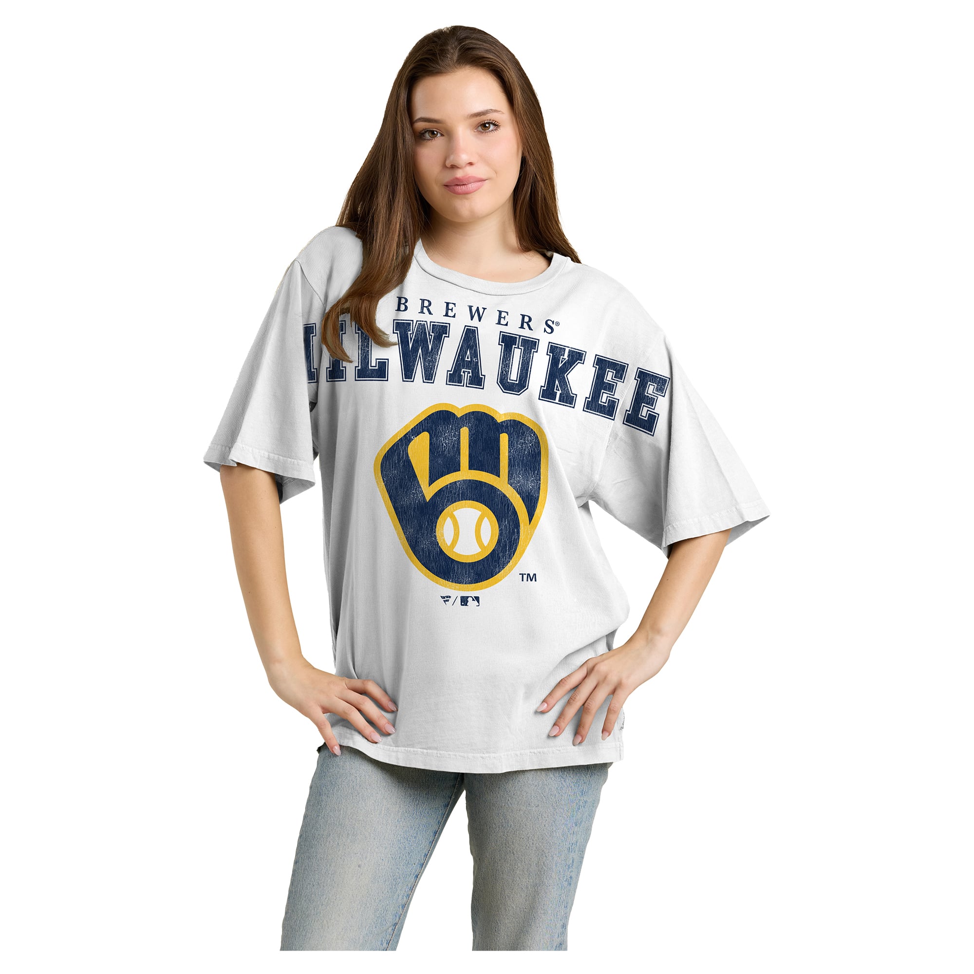 Women's Fanatics  White Milwaukee Brewers Relaxed Big Text T-Shirt