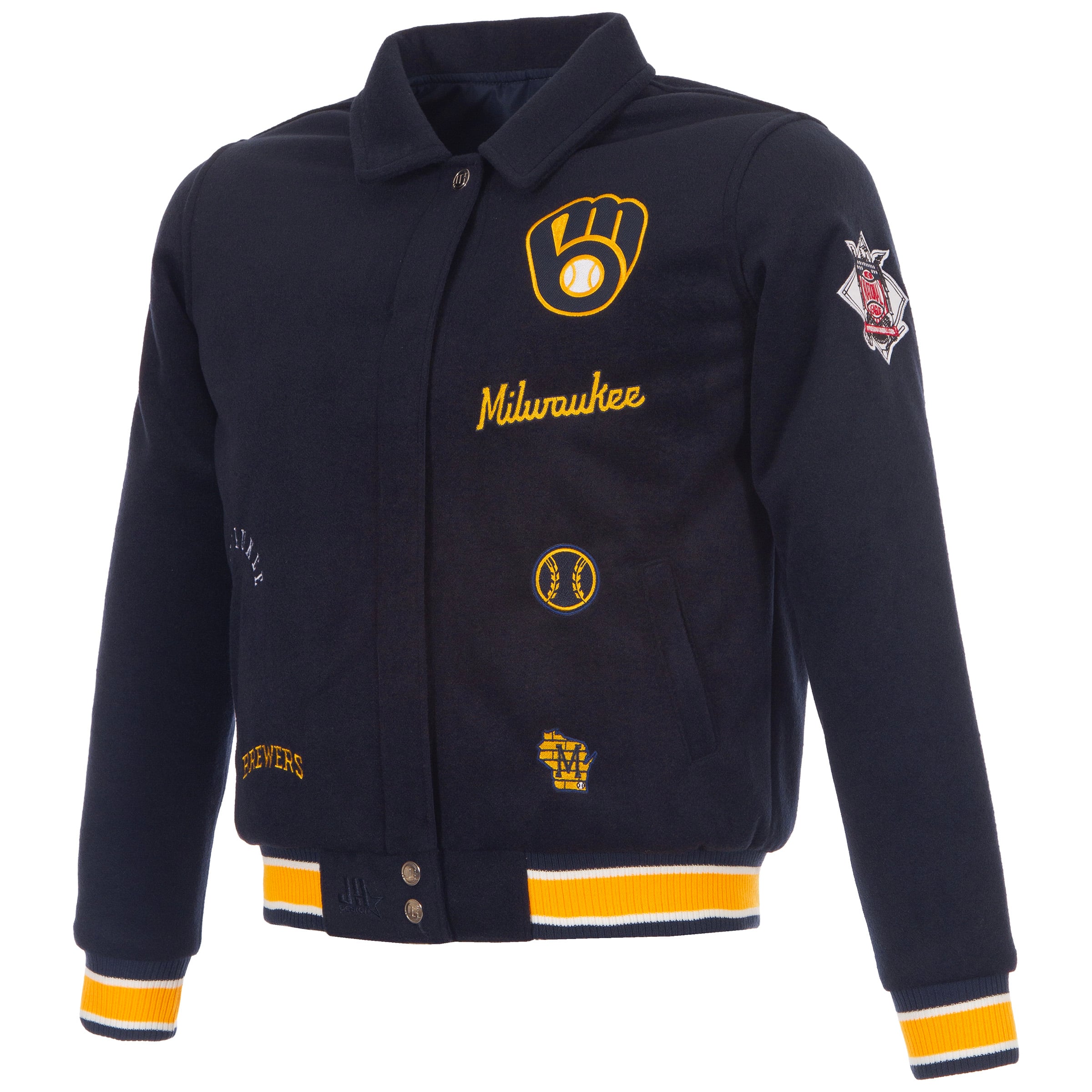 Veste réversible en laine à boutons-pression pour femme JH Design, bleu marine, Milwaukee Brewers