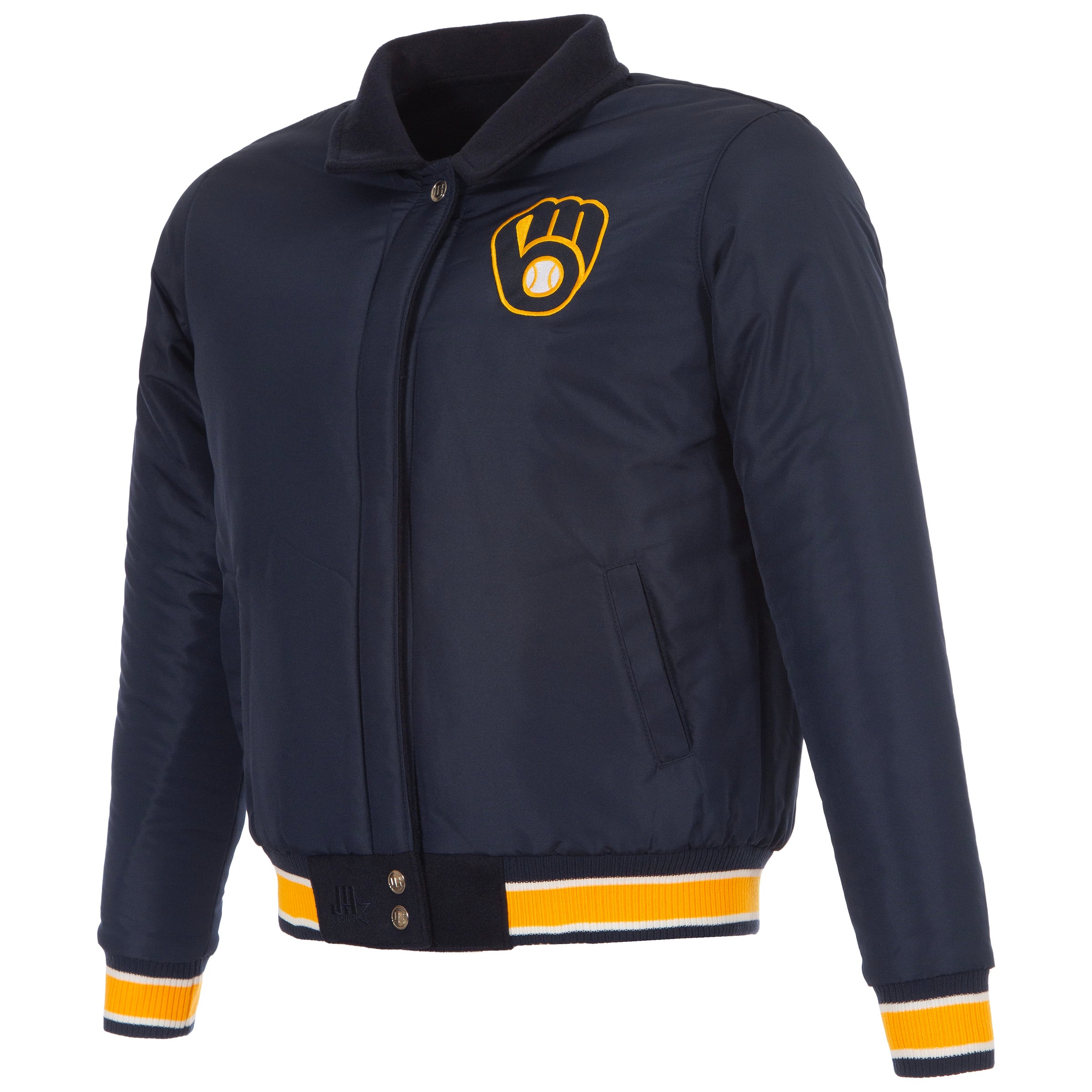 Veste réversible en laine à boutons-pression pour femme JH Design, bleu marine, Milwaukee Brewers