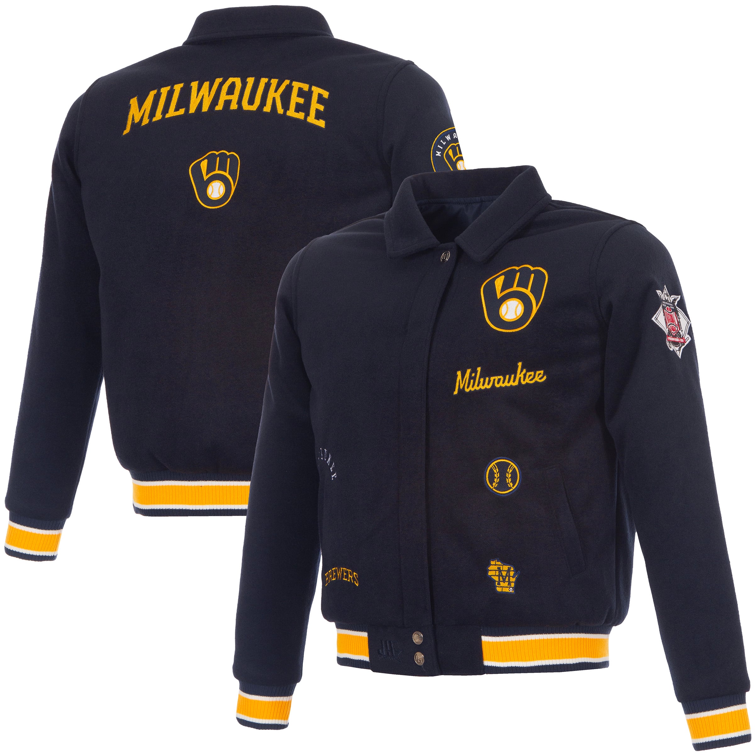 Veste réversible en laine à boutons-pression pour femme JH Design, bleu marine, Milwaukee Brewers