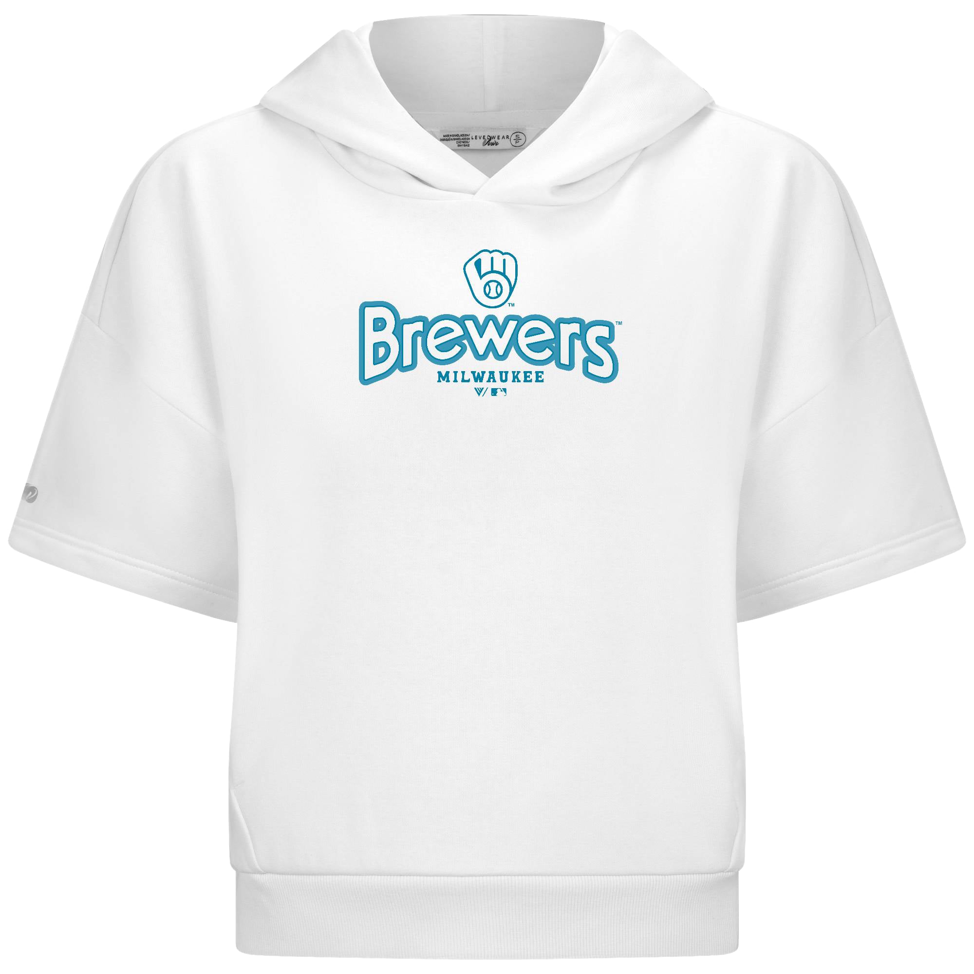 Sweat à capuche Levelwear blanc pour femme, Milwaukee Brewers, manches courtes, couleur ambre, Cornerstone