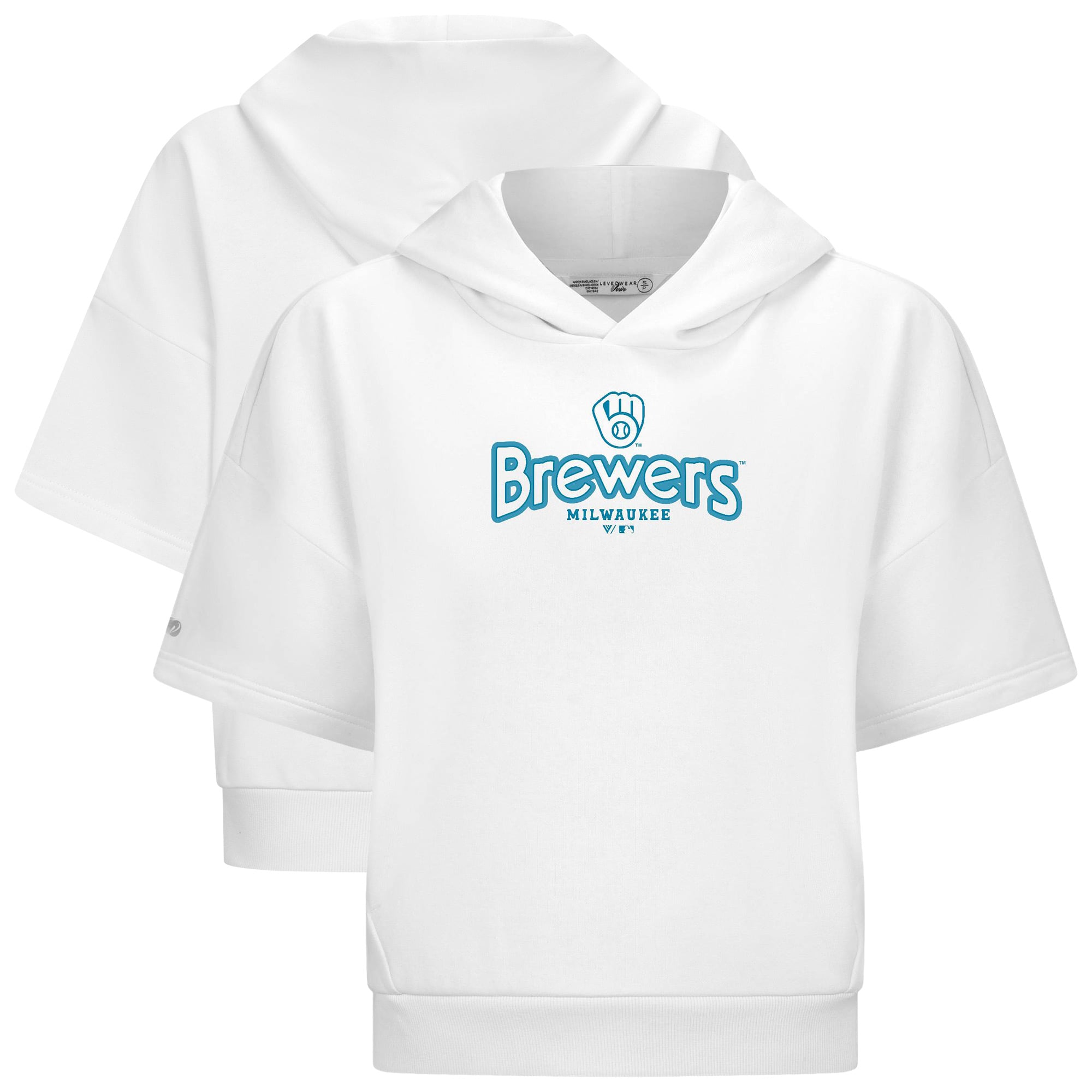 Women's Levelwear White Milwaukee Brewers Amber Short Sleeve Cornerstone Hoodie