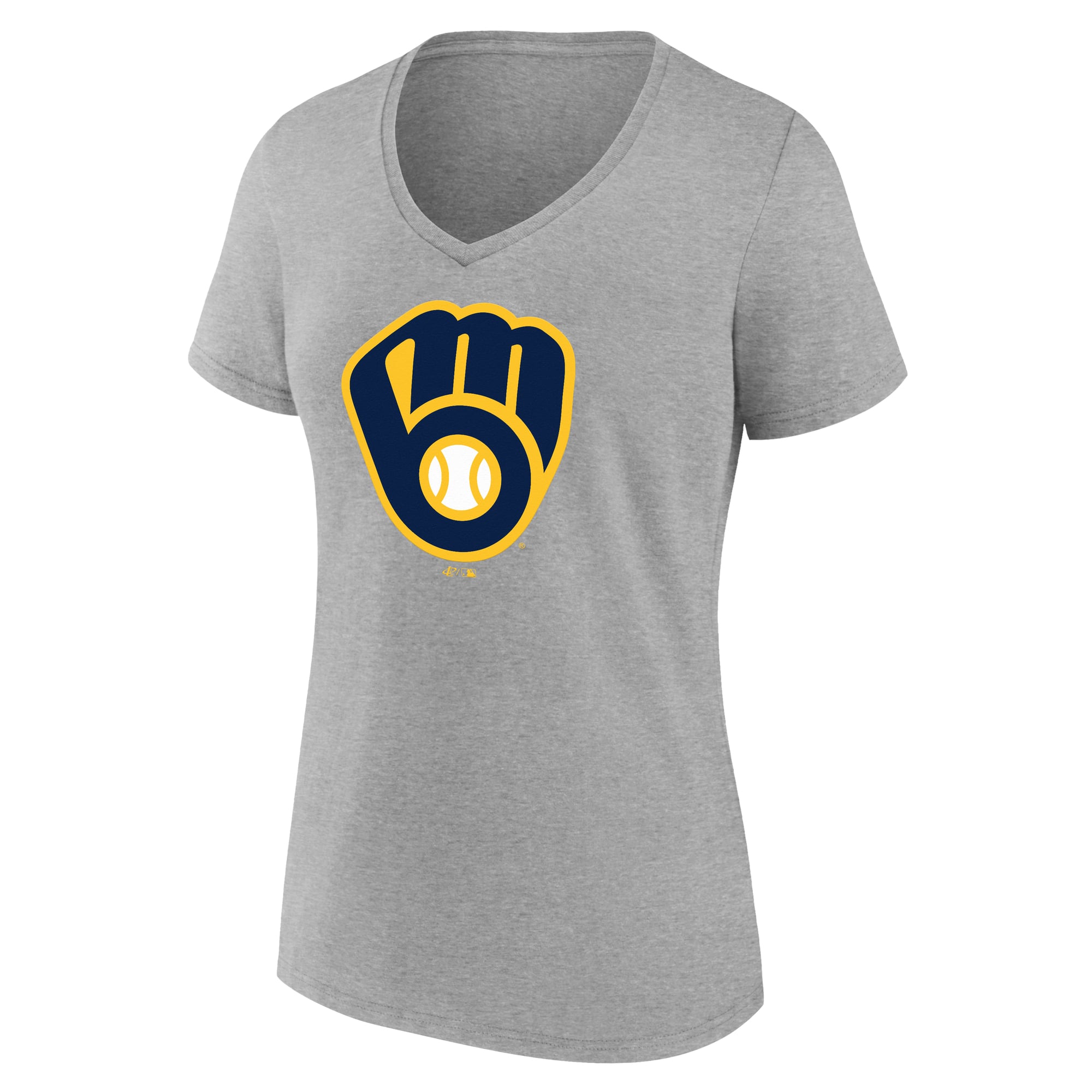 Women's Logo Athletic Gray Milwaukee Brewers Official V-Neck T-Shirt