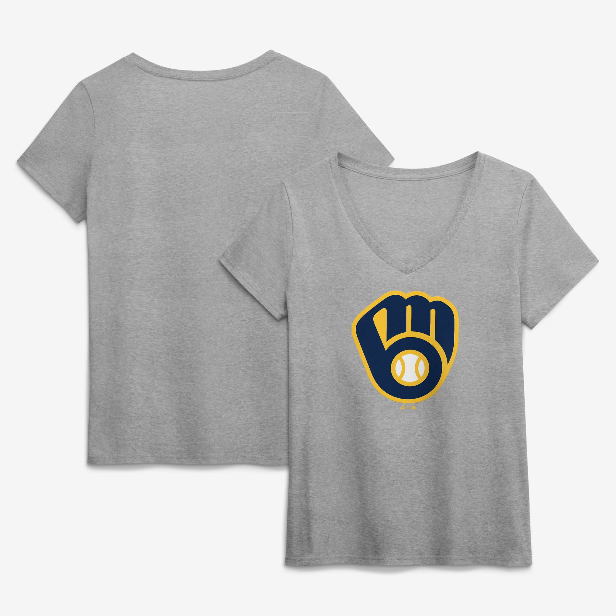 Women's Logo Athletic Gray Milwaukee Brewers Official V-Neck T-Shirt