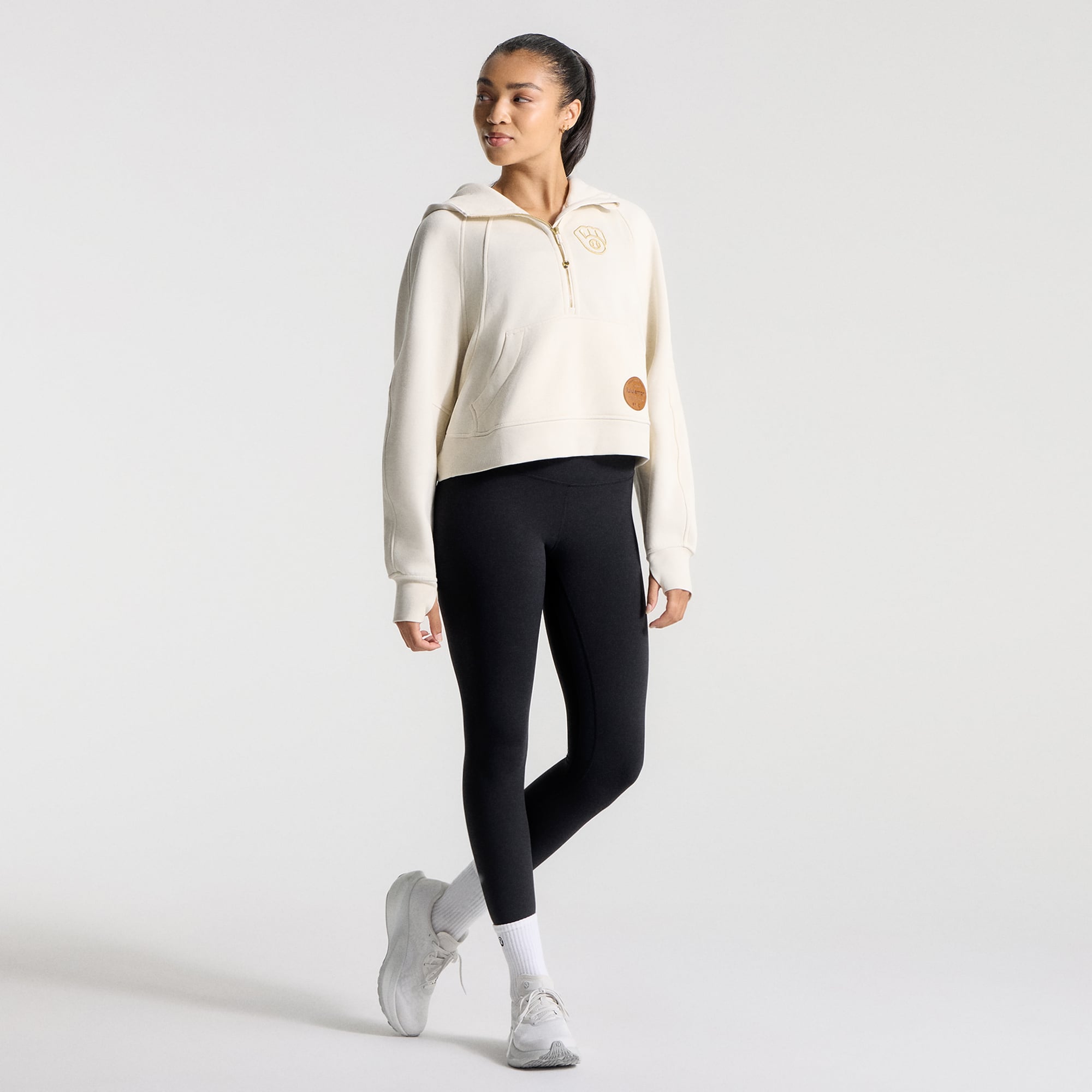 Sweat à capuche zippé oversize demi-hauteur pour femme lululemon Light Ivory Milwaukee Brewers Scuba